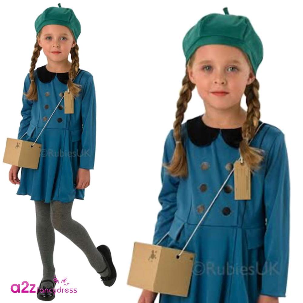 Rubie's Official Evacuee Girl Costume For Girls - Includes Coat, Dress, Hat & Card Gas Mask