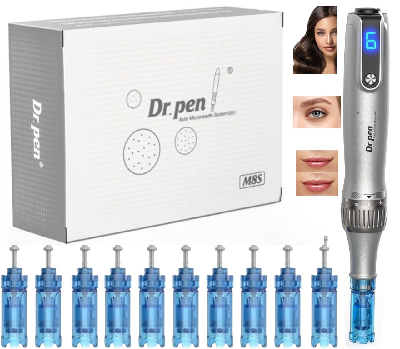 Dr. Pen M8S Microneedling Wireless Micro Needling Devices Skin Care Tool Kit for Anti-aging Acne Scars Wrinkles with 5 pcs 18 pin + 5 pcs 36 pin Cartridges