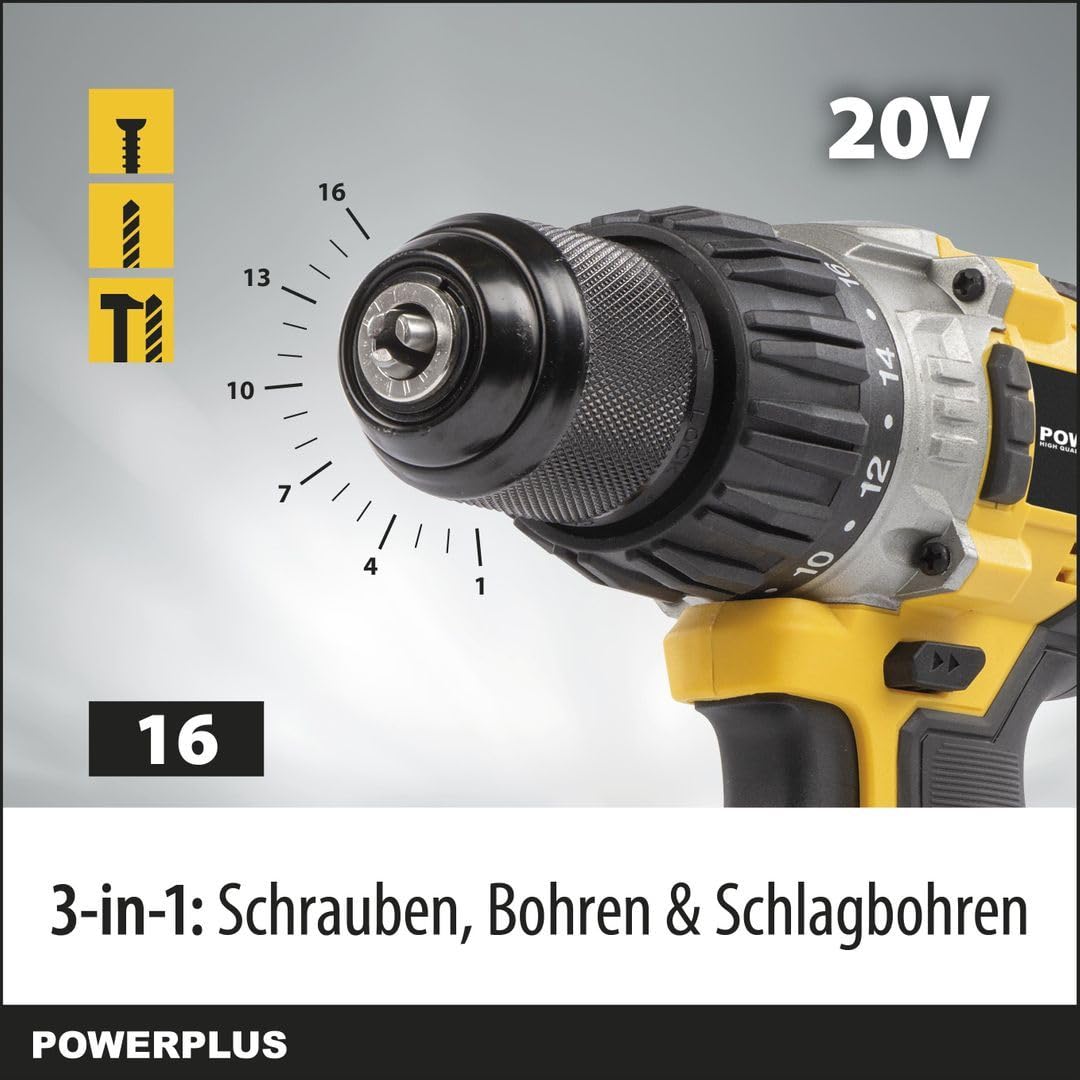 POWERPLUS POWX00450 - Taladro/atornillador de Impact 20 V agli ioni di litio 2 bat