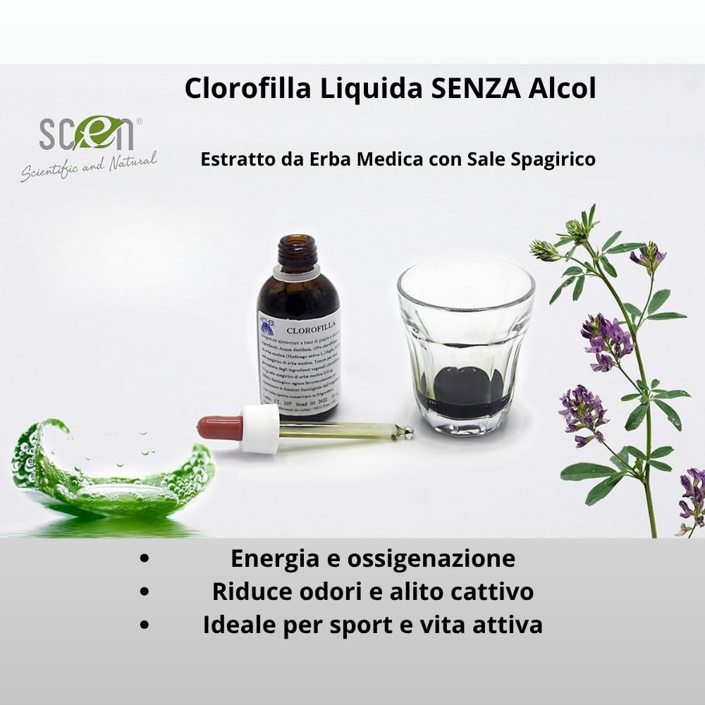 SCEN – Clorofilla Liquida Spagirica SENZA Alcol, Estratto Vegetale Puro, 50 ml – Naturale, Vegan, Made in Italy (1)