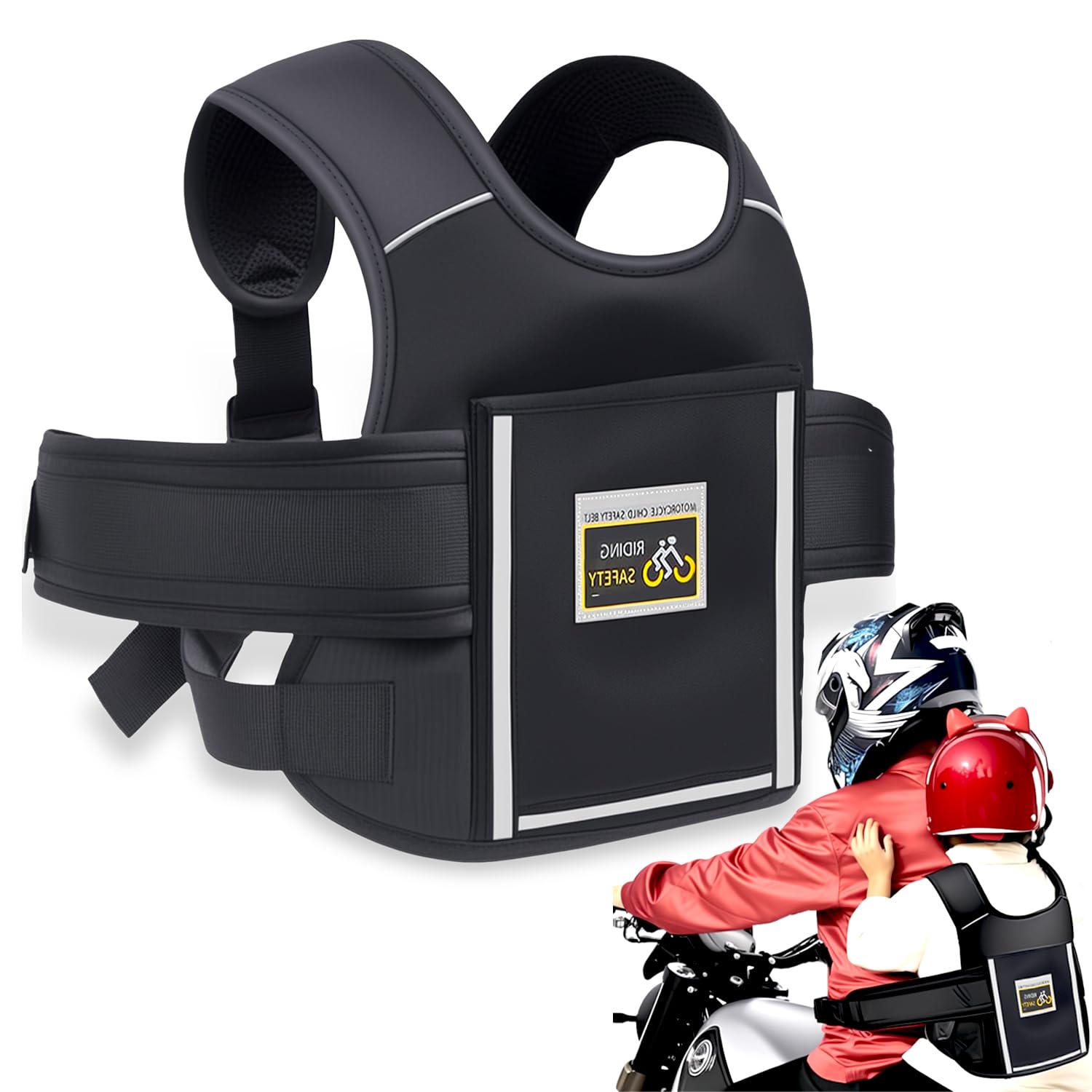 YUJUVI Kinder Motorrad Sicherheitsgurt Motorrad Kinder Gürtel Verstellbarer Kinder Motorradgürtel Atmungsaktives mit Reflektierenden Streifen für Kinder Zwischen 2 und 15 Jahren