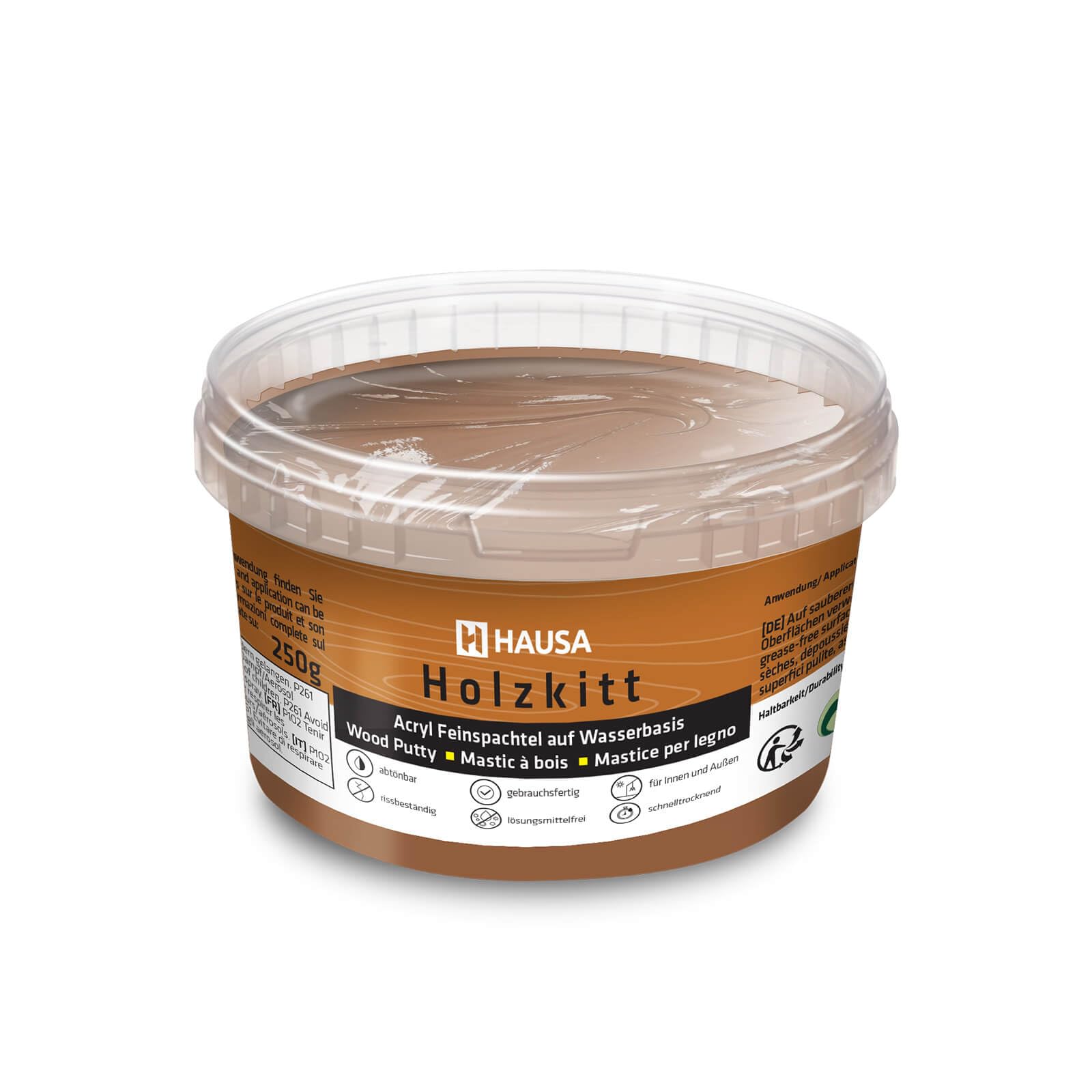 HAUSA Holzkitt 250 g Nussbaum Dunkel Holzspachtelmasse, Kitt für Holz, Holzspachtel/Füllmasse zum Reparieren von Holzschäden gebrauchsfertig ausgezeichnete Füllkraft schnelltrocknend rissbeständig