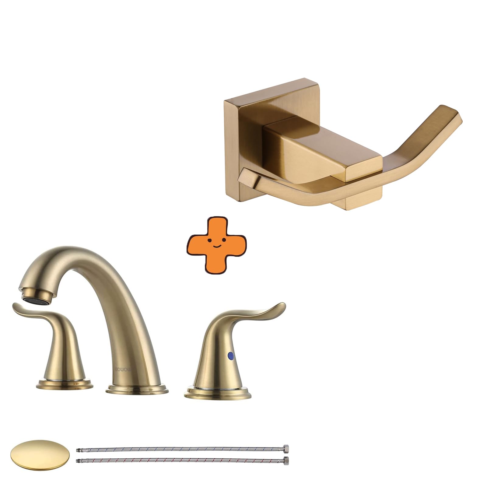 Jnfidosr Gold Widespread Bathroom Faucet Brushed Bathroom Sink Faucet 3 Hole Vanity Faucet 2 Handle And Towel Hooks For Bathrooms Sus304 Stainless Steel Coat Hook