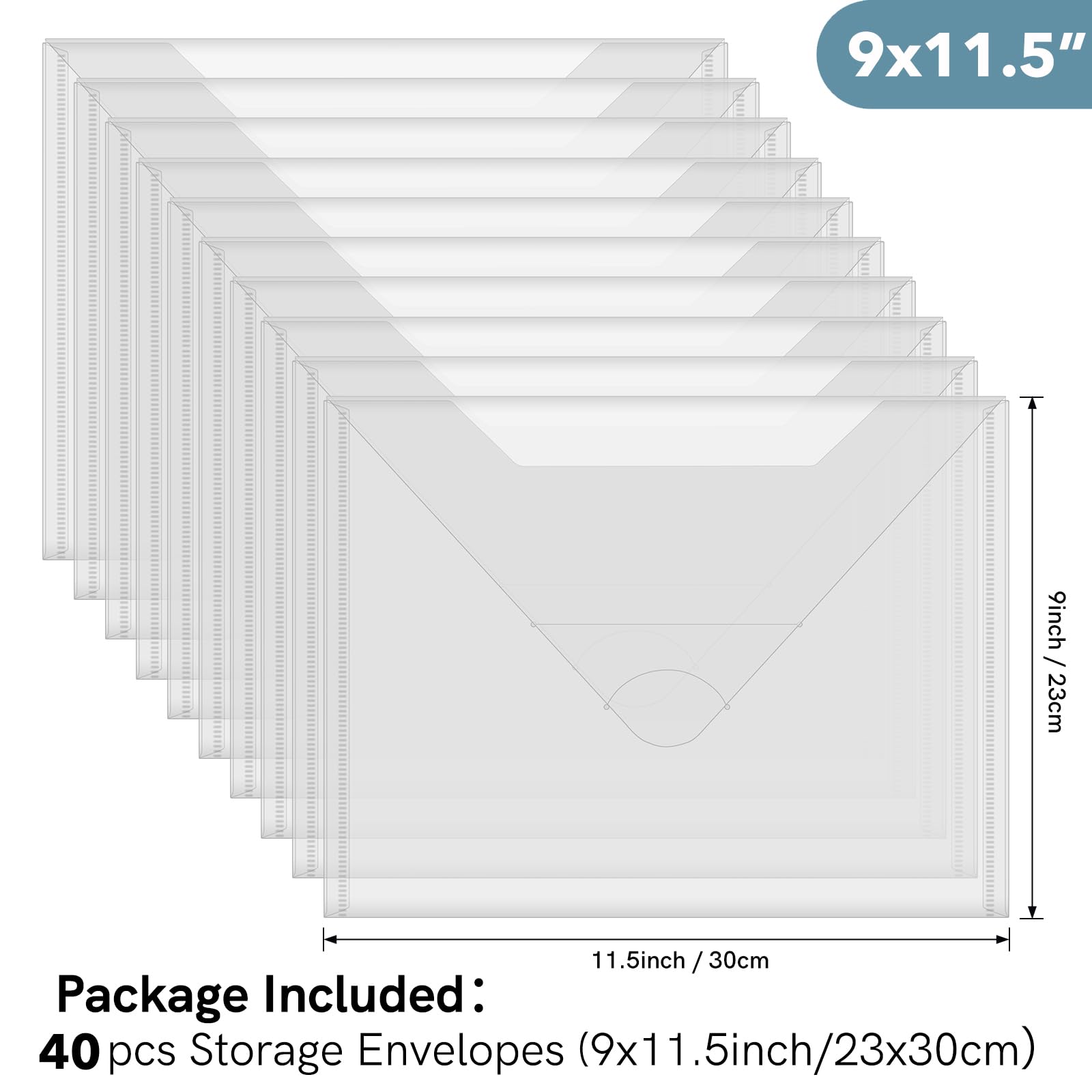 Briartw 40 sztuk dużych toreb do przechowywania, 39 cm x 23 cm, zamykane, plastikowe koperty, kieszenie do wycinania, szablony, organizer, przezroczyste koperty do przechowywania przezroczystych