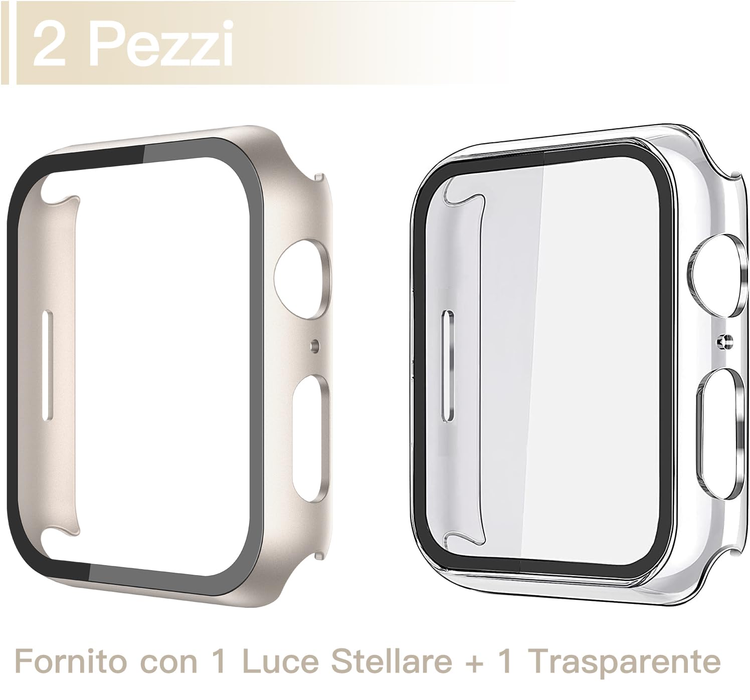 Misxi 2 Pezzi PC Cover Protezione in Vetro Temperato Compatibile con Apple Watch SE3/SE2/SE/Serie 6/Serie 5/Serie 4 40mm, Custodia Resistente Graffi Leggero per iWatch, 1 Luce Stellare + 1 Trasparente