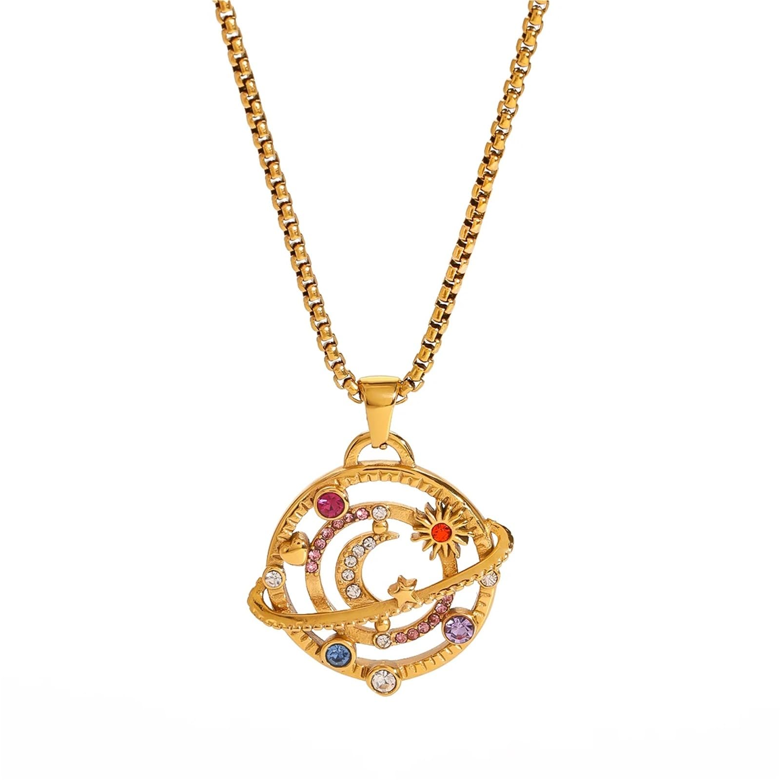 Collana con ciondolo a forma di stella e luna colorata in acciaio inossidabile for donna, ciondolo alla moda, 1 pezzo