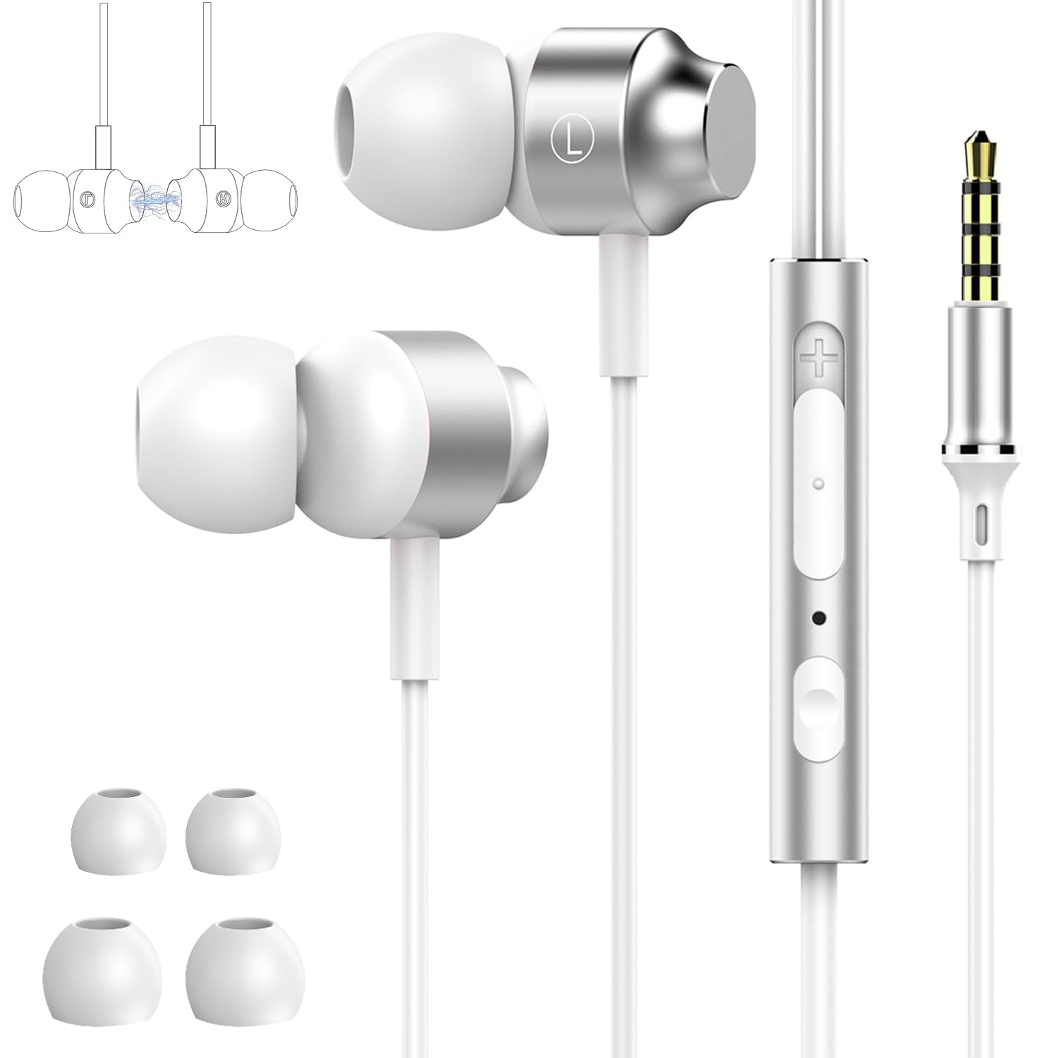 イヤホン 有線 イヤホン イヤホンマイク 重低音 マイク付き　ホワイト Amazon.co.jp: イヤホン 有線 イヤホンマイク ゲーミングイヤホン