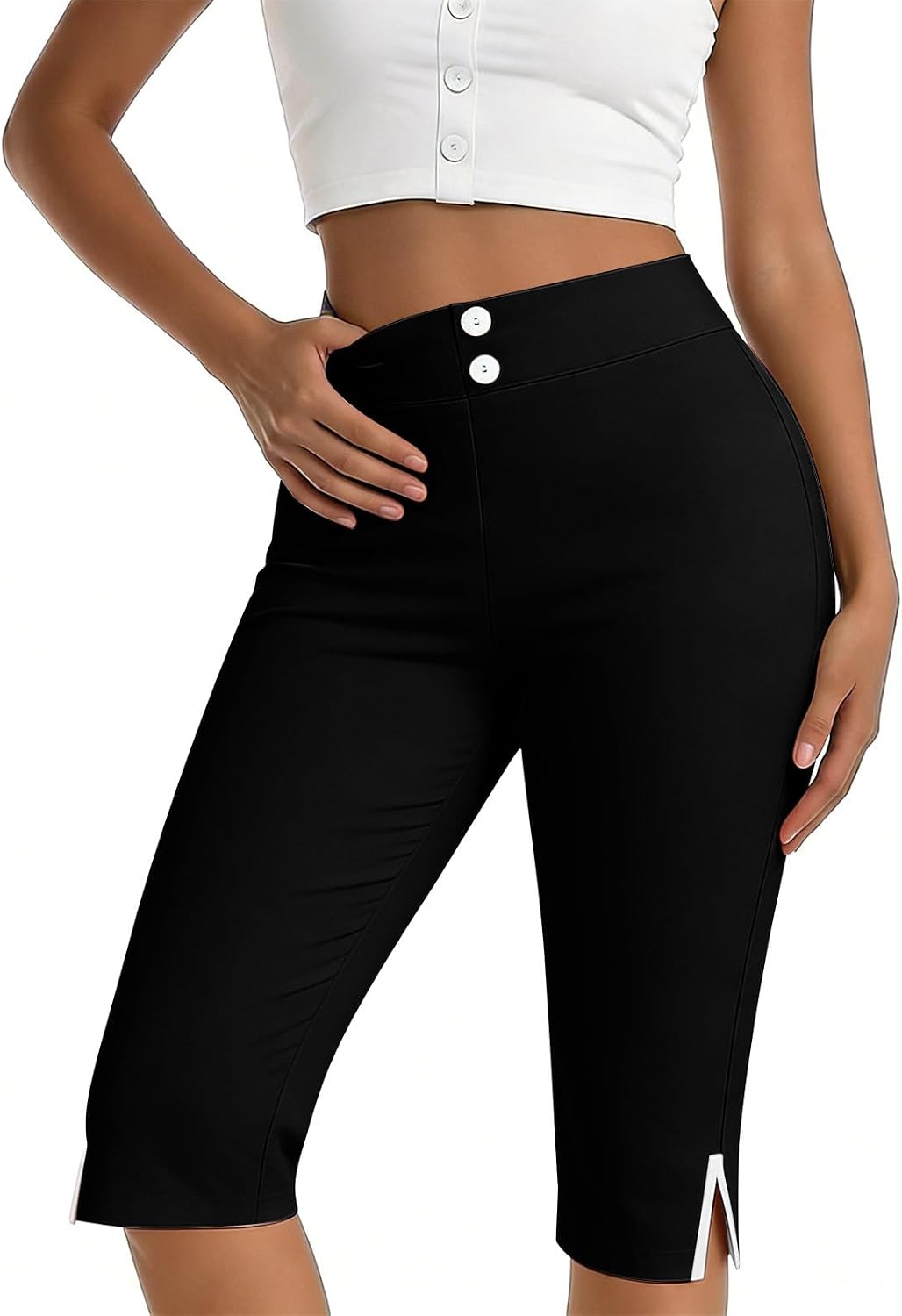 Women's High Waist Lounge Yoga Shorts with Pockets Side Split Soft Biker Shorts Button High Waist Slimming Clothing