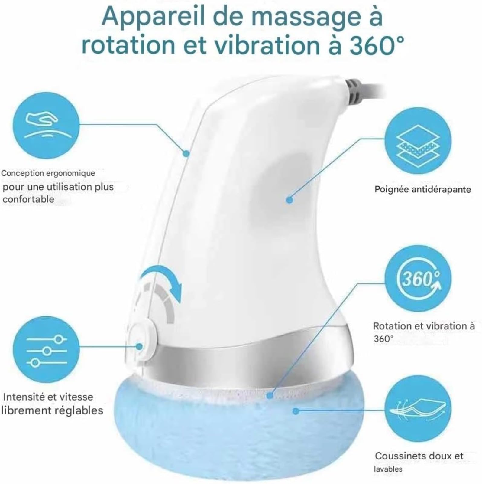 Massage Cellulite Masseur,Vibrapro Anti Cellulite,appareil anti cellulite,Intensité réglable à volonté,3 coussins amovibles en tissu doux pour soulager la fatigue physique et raffermir la silhouette