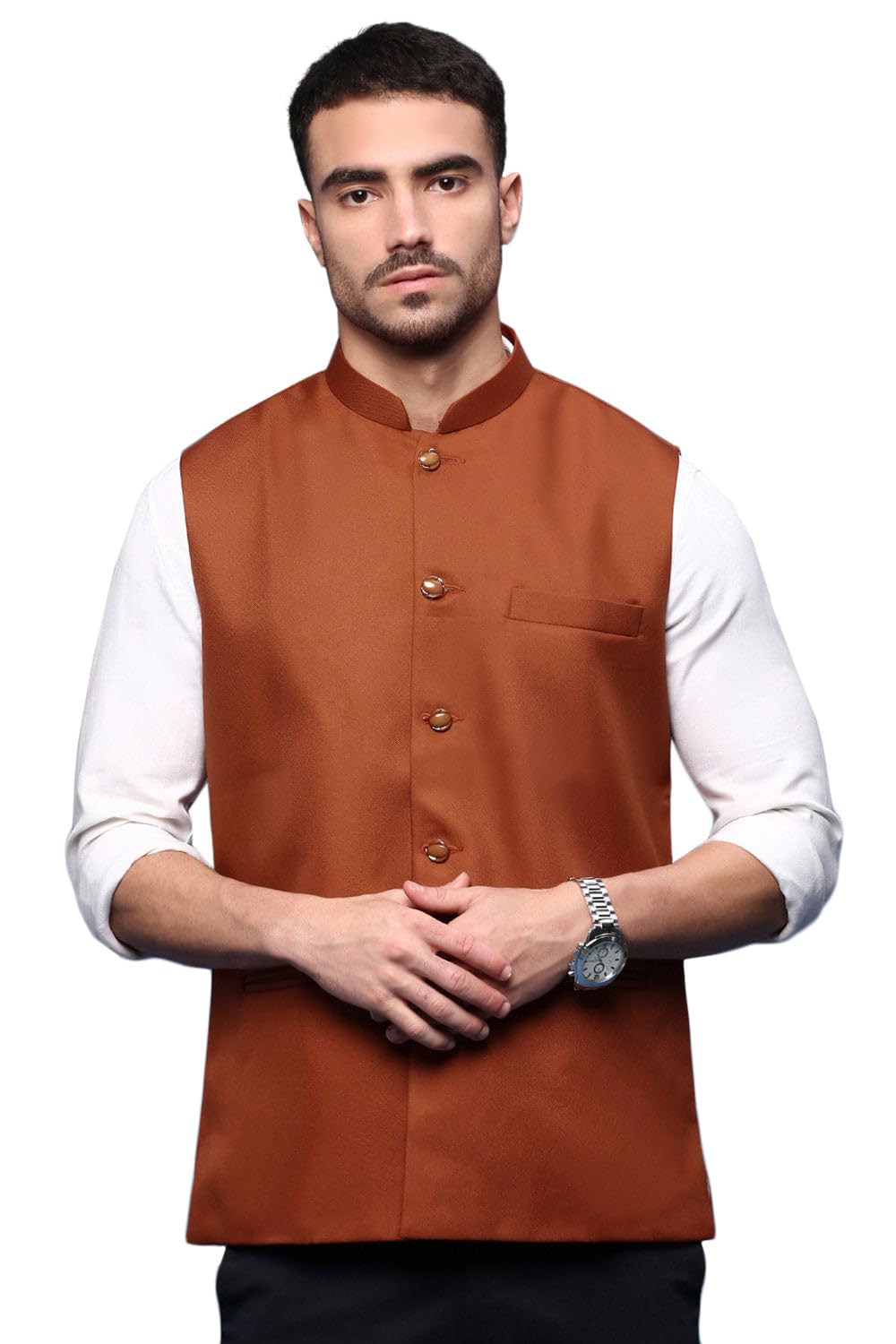 showoffff SHOWOFF Men's Solid Rust Slim Fit Nehru Jacket AD-J-510_Rust-picture-21