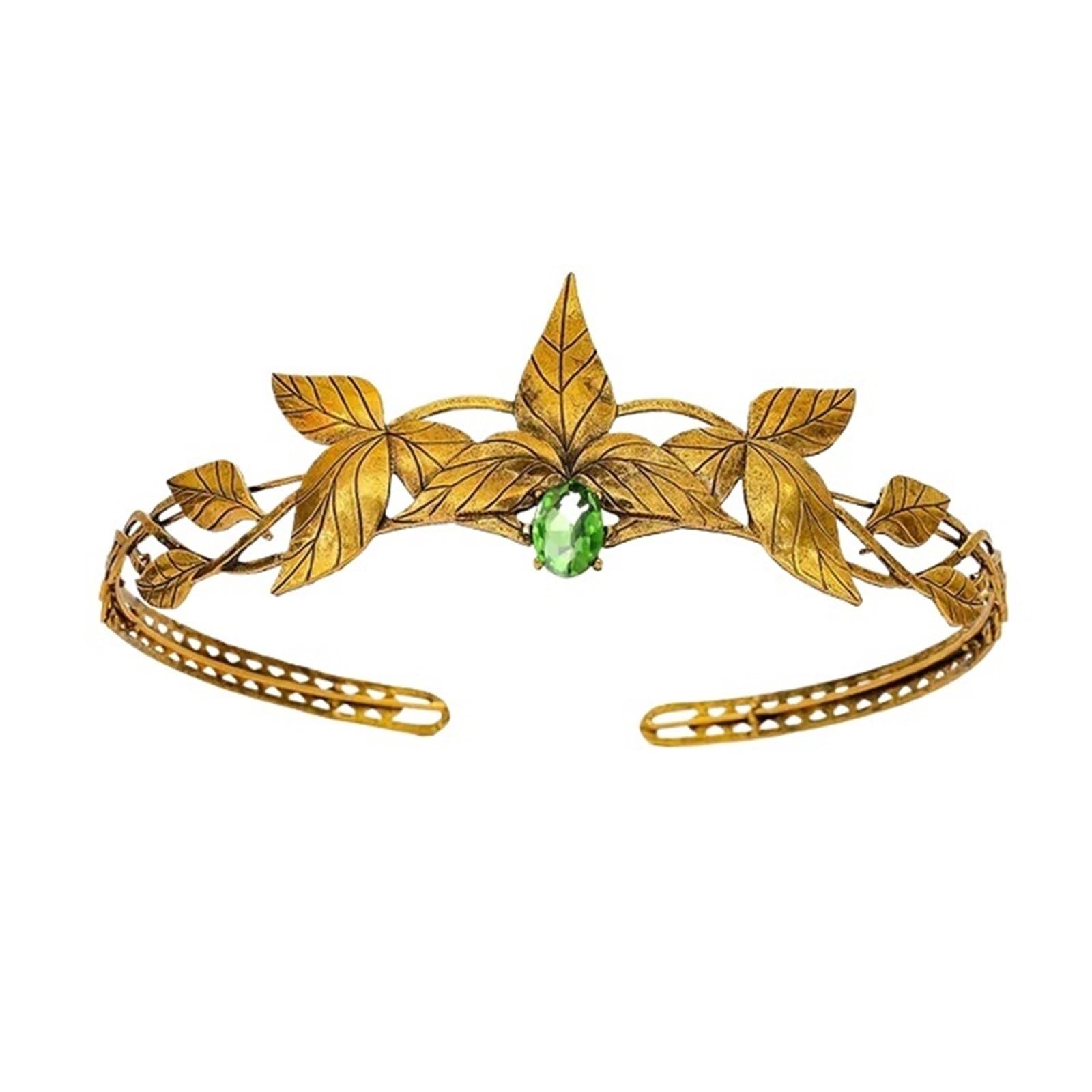Corona Corona Tiara Diademas de Moda Coronas de no Corona de Fiesta de Diosa, Hoja de Metal con Corona de Cristal, Tocado de Elfo(Gold Lt Green)