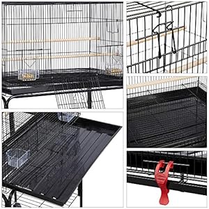 Yaheetech Gabbia Voliera per Uccelli e Pappagalli Inseparabili e Calopsite, con Piedistallo in Metallo, per Interni ed Esterni, 78,5 x 49 x 118,5 cm, Colore Nero - immagine 3