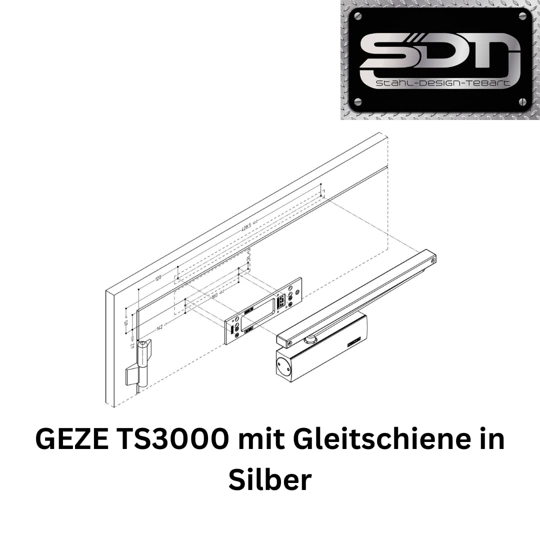 stahl-design-tebart Geze TS 3000 V Cierrapuertas para aplicaciones versátiles, tamaño EN 1-4, paquete completo con riel deslizante plata EV1, nº:028348, SDT34669-001