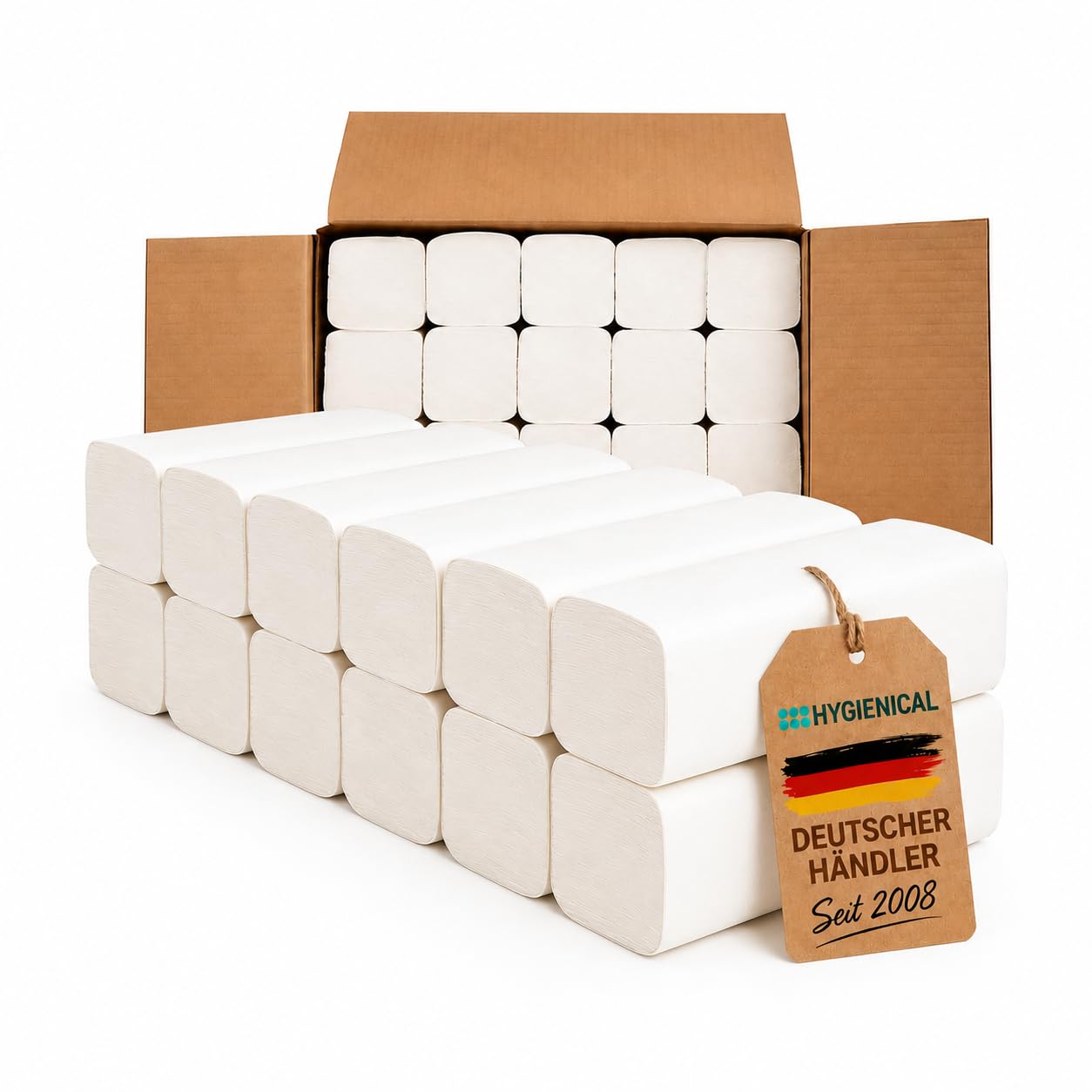 PREMIUM Papierhandtücher weiß, 2-lagig, 25 x 21 cm, Falthandtücher, Einweghandtücher, 4.000 Blatt, hochweiß, soft