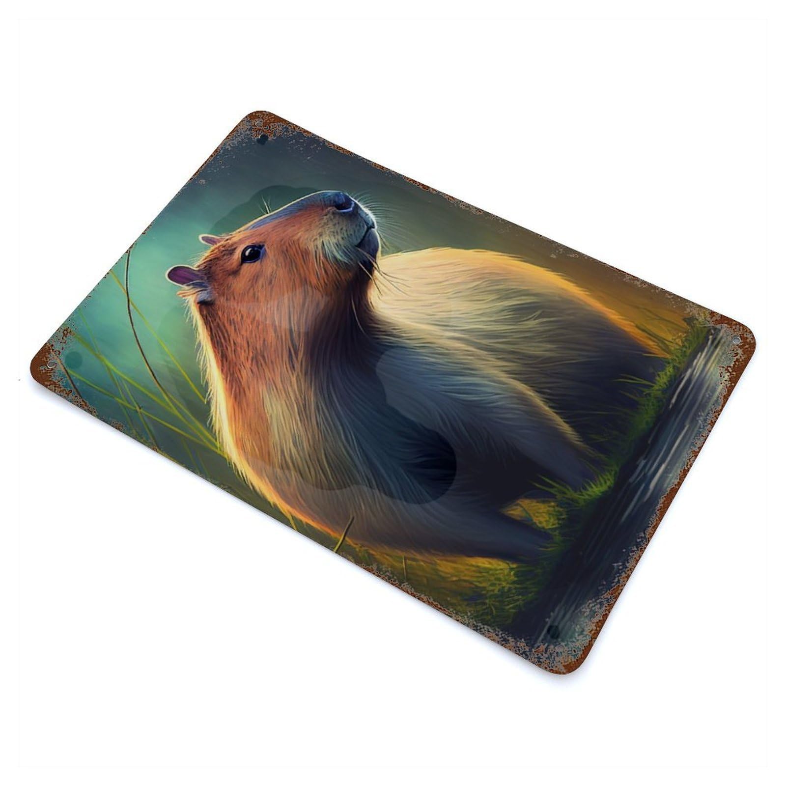 Capybara Water Animal 11.8"x7.9" Aged Metal Wall Plaque, Novelty Wall Decor for Shed, Workshop And Garage Wall Decor