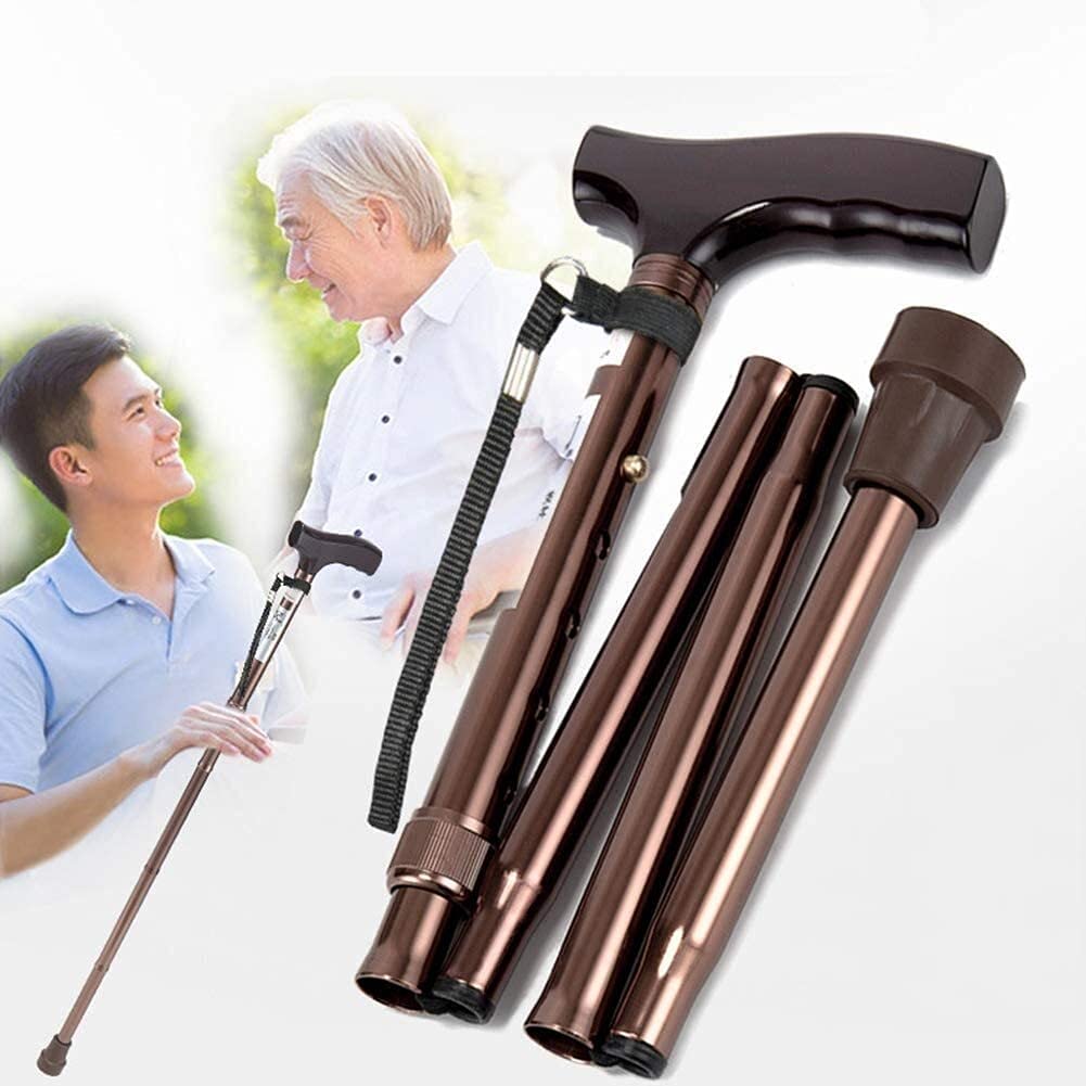 Bastones Bastón retráctil Plegable de Aluminio, muletas multifuncionales con Mango de Madera Maciza, bastón para Hombres y Mujeres Decorate