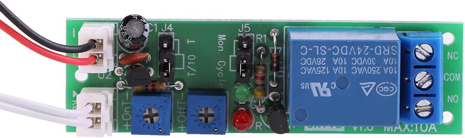 Keenso Timer Relay Module, Adjustable Cycle Delay On Off Switch for Industrial Applications, Offers DC 5V 12V 24V Options with 10A Load Capacity (DC 24V 0-30 minutes adjustable)