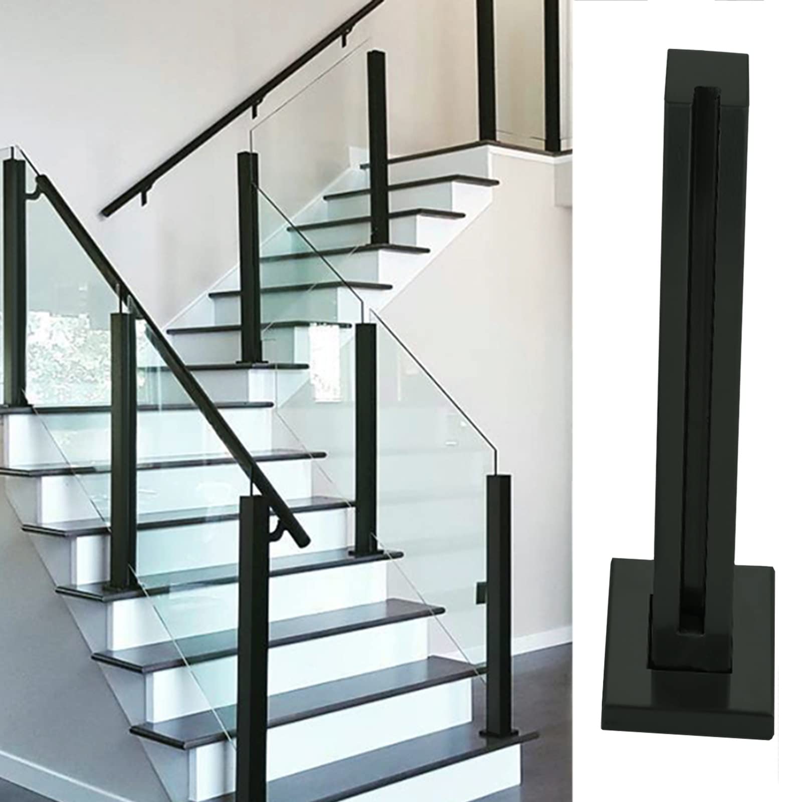 Buy ZJMAMA Staircase Square Glass Balustrade Post Clamp, Black Heavy