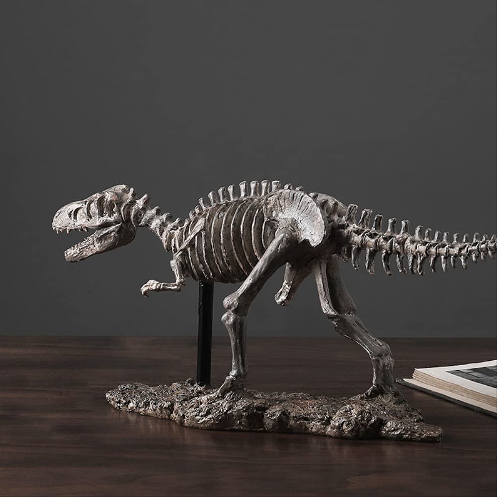 Archaizująca figurka szkieletu dinozaura, skamieniała rzeźba z żywicy w stylu vintage, dekoracja domu