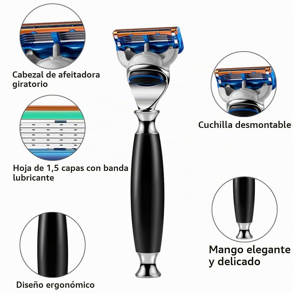 GRUTTI Juego de maquinilla de afeitar, maquinilla de afeitar cromada y soporte de cepillo con cepillo de afeitar y mango de soporte para afeitadora compatible con Fusion 5 Regalo para hombres