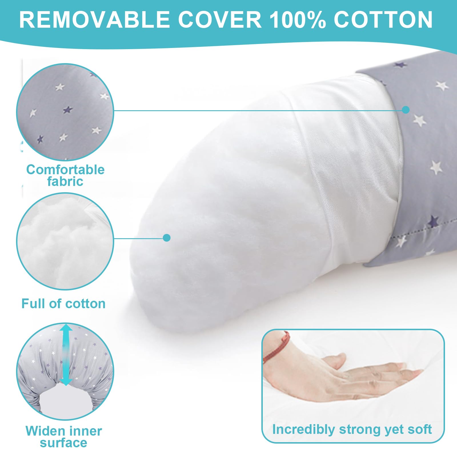 Lannvan Cuscino Allattamento e Gravidanza - Cuscino per Allattamento Neonato con Federa in 100% Cotone - Cuscino Gravidanza per dormire con Copertura Sfoderabile e Lavabile - Grigio