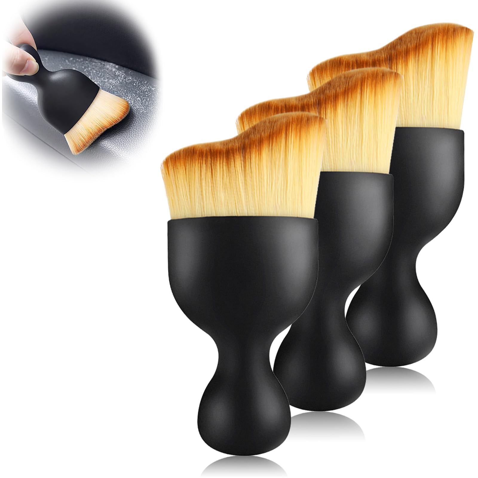 Quelcc Car Cleaning Brush 3 Pack for Interior Detailing, Soft Bristle Car Detailing Brush Effectively Clean Dashboard Air Vents Seats Gaps and Hidden Dust, Ergonomic PP Handle Car Accessories