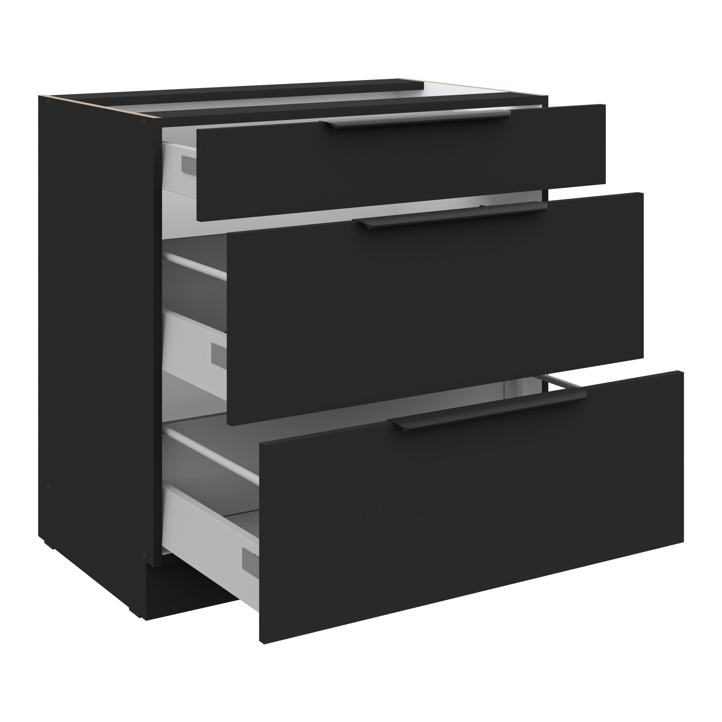 Kuechen-preisbombe Küchen Unterschrank 80 cm Siena Schwarz Vollauszug Soft-Close Küche Küchenzeile