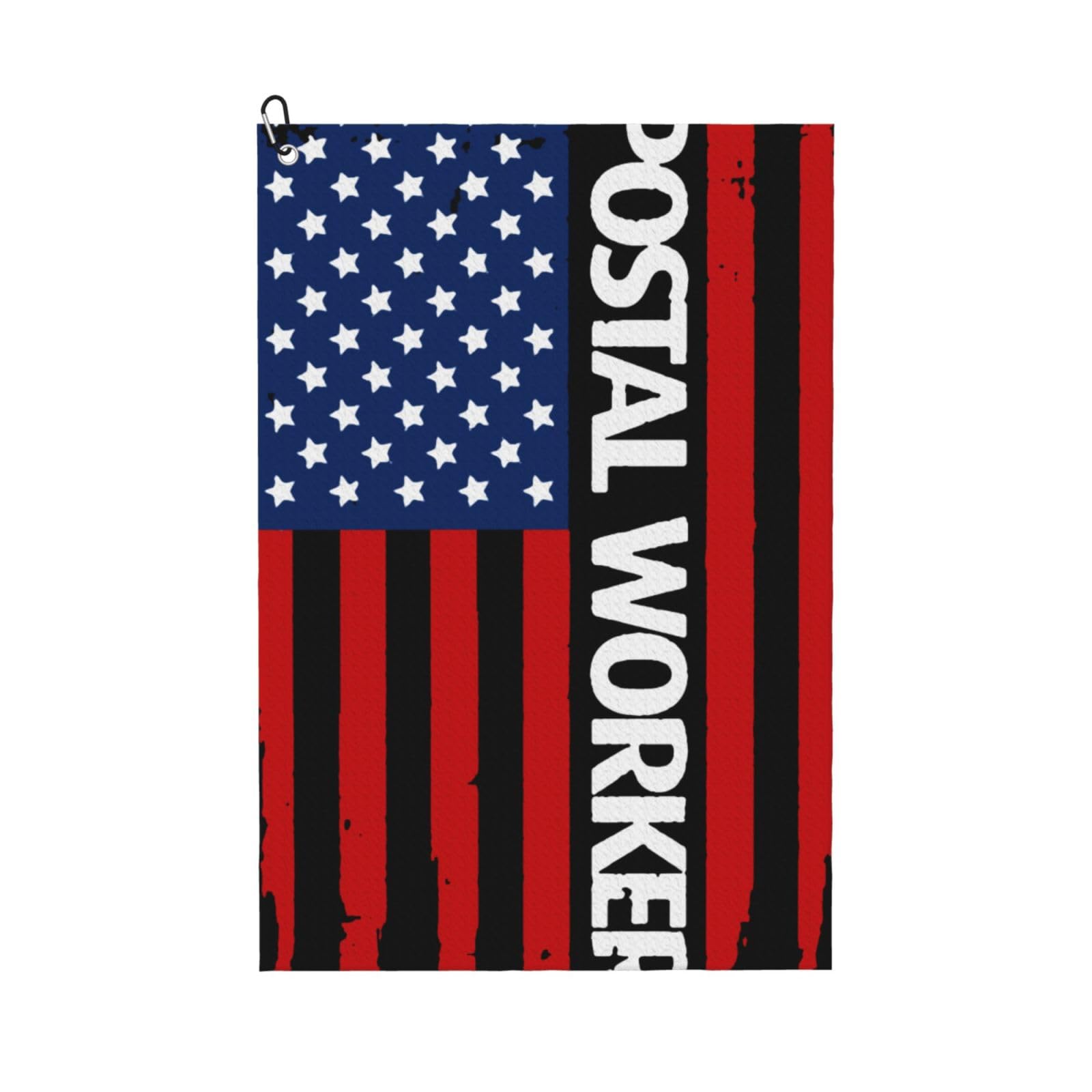 peiyeety U.S. Postal Worker Flag Microfiber Golf Towel with Carabiner Clip, 16x24 Inch Absorbent Waffle Weave Towel for Golf Bags