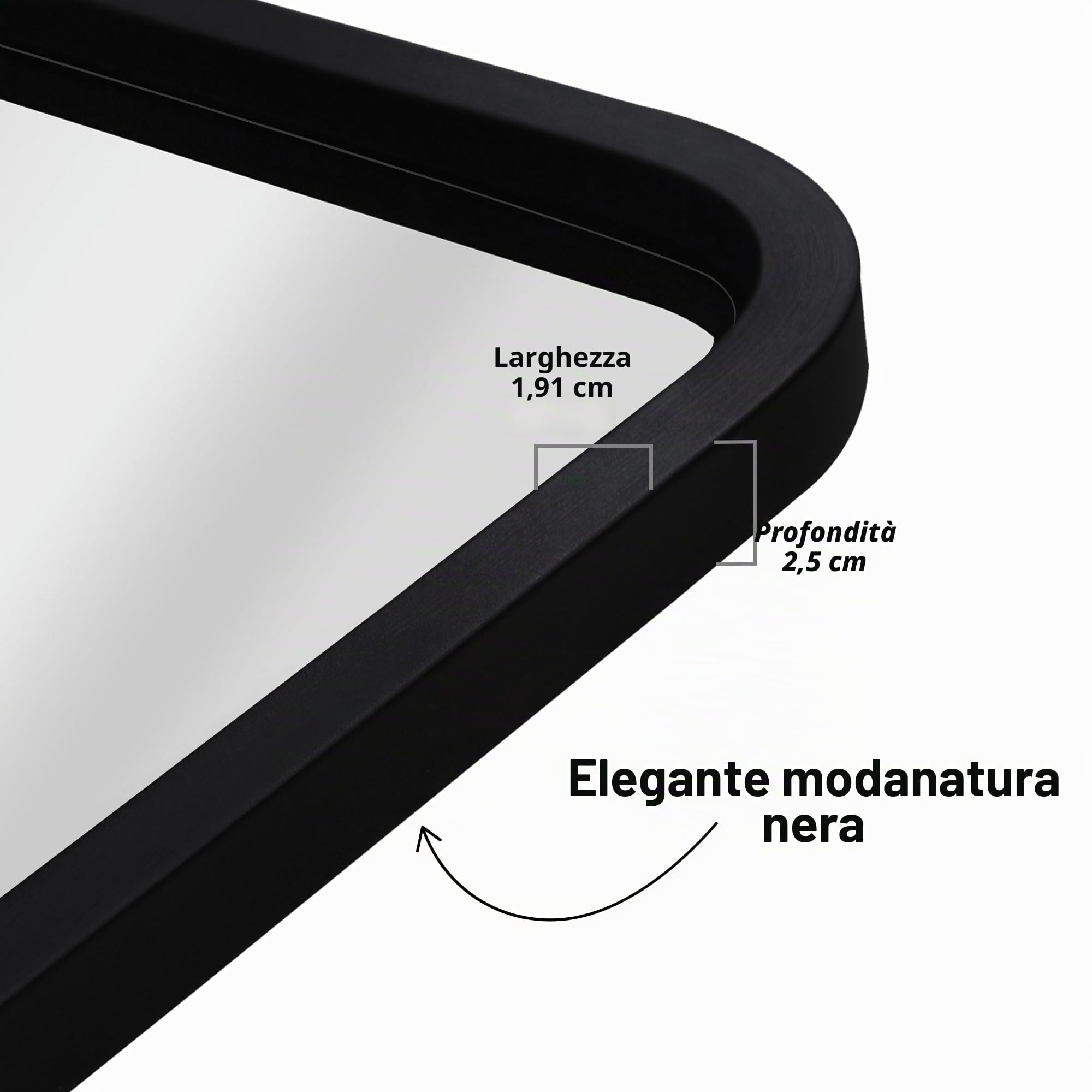 Americanflat Specchio Quadrato da Parete 61x61 cm con Cornice Nera Arrotondata - Specchio da Parete Moderno per Bagno, Camera e Salotto - Specchio da Muro Quadrato