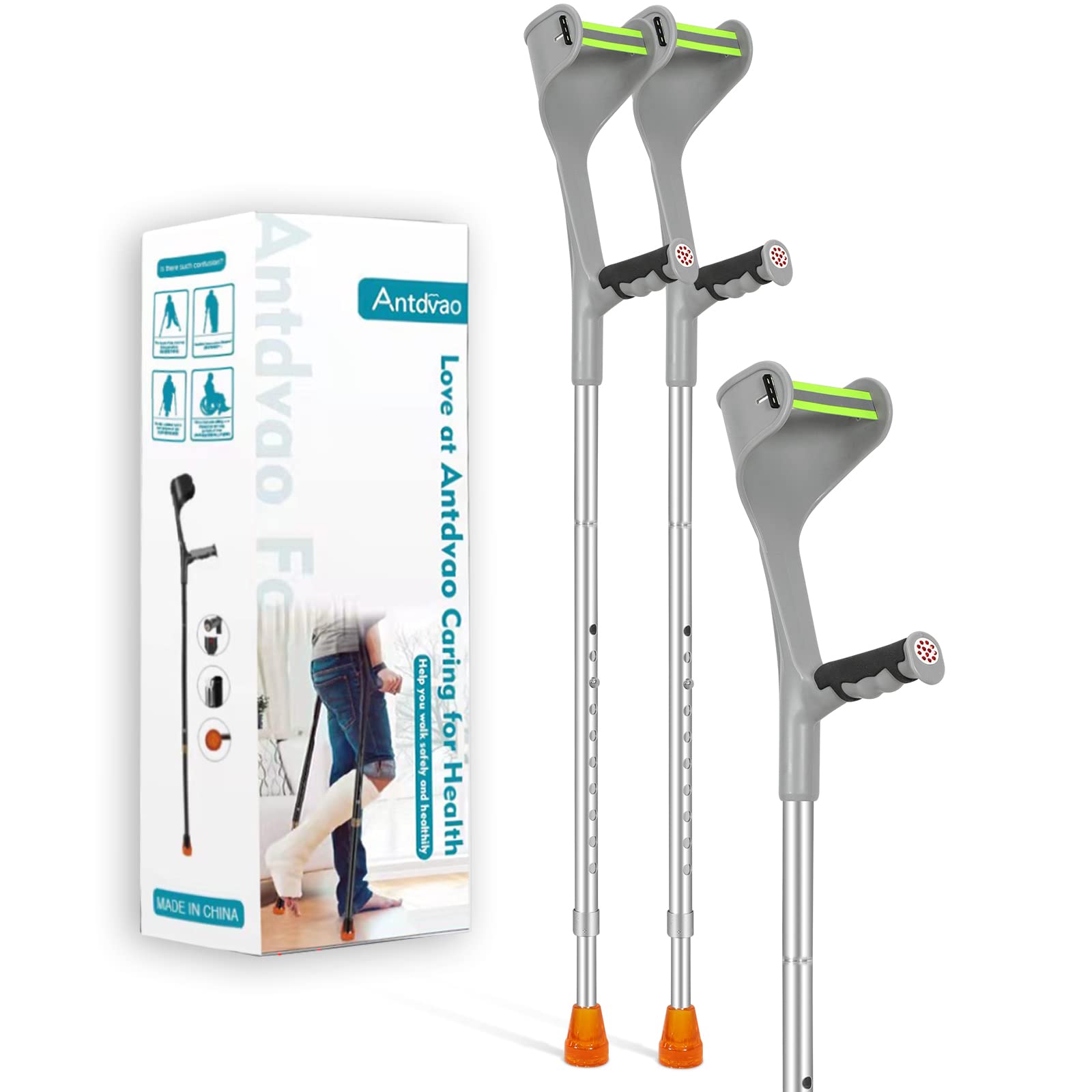 Photo 1 of Antdvao Forearm Crutches Pair, Folding Forearm Crutches Lightweight Adjustable?with Rubber Handles, Comfortable Grip and Wear-Resistant, Non-Slip Forearm Crutches for Heavy Duty (Silver)