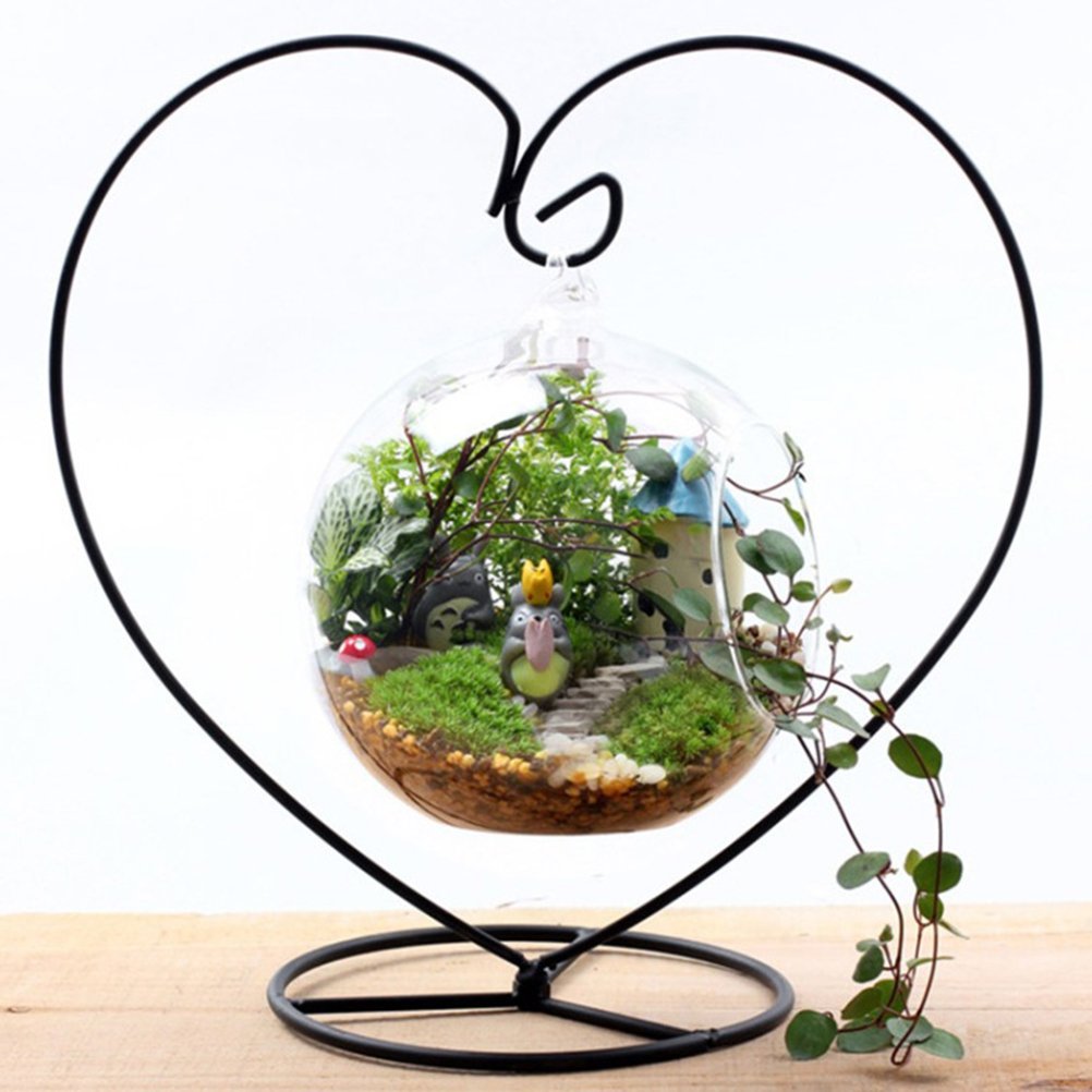 VORCOOL Heart Shaped Ornament Display Stand Iron Hanging Stand Rack Holder for Hanging Glass Globe Air Plant Terrarium Witch Ball Christmas Ornament and Home Wedding Decoration (Black)