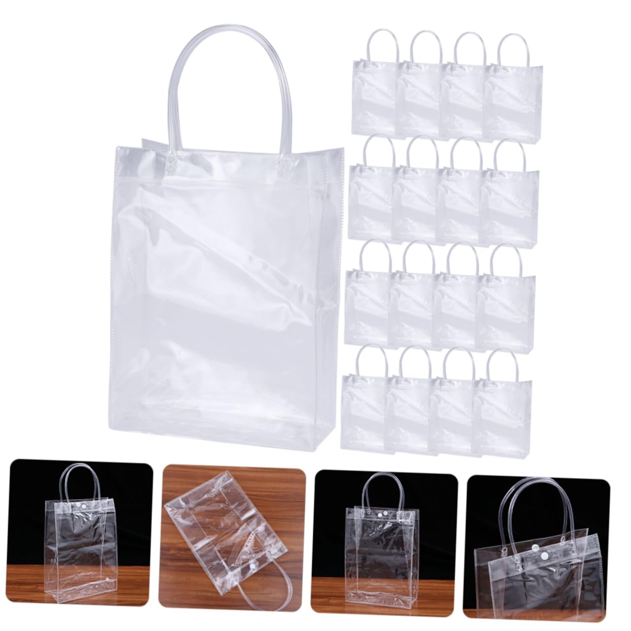 OUNONA 24 Bolsas Transparentes de Pvc Asas Prácticas y Reutilizables para Embalaje y Envoltorio de Regalos, Tamaño Adecuado para Packaging