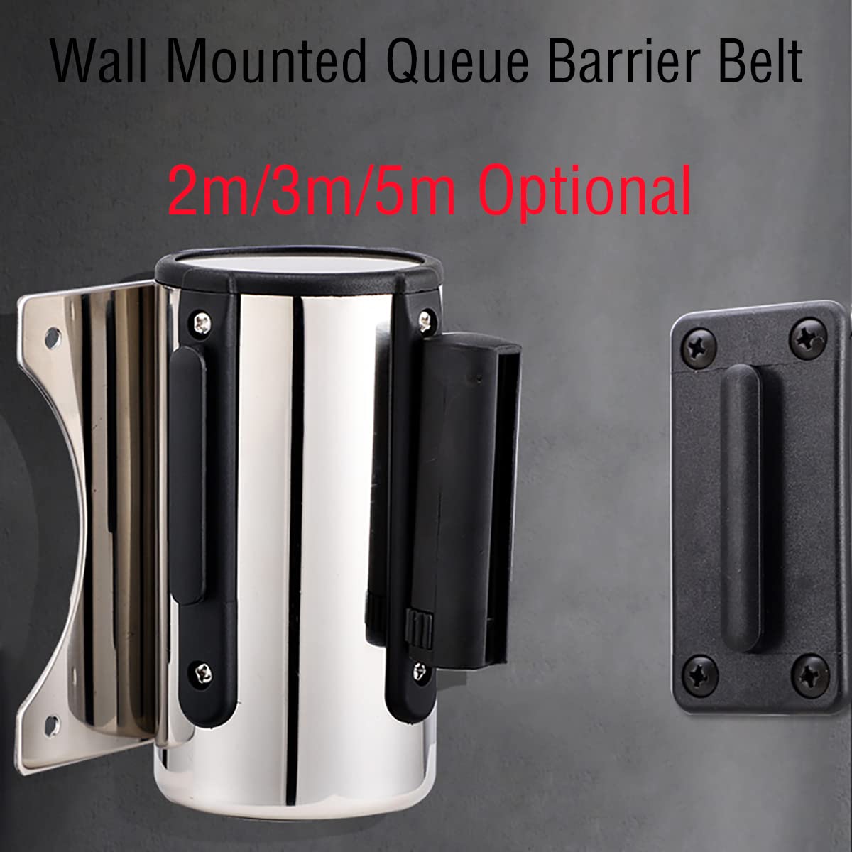 Barrera retráctil para Colas, Cinta seguridad Acero inoxidable para Control multitudes, montada pared, para tiendas, aeropuertos y bancos