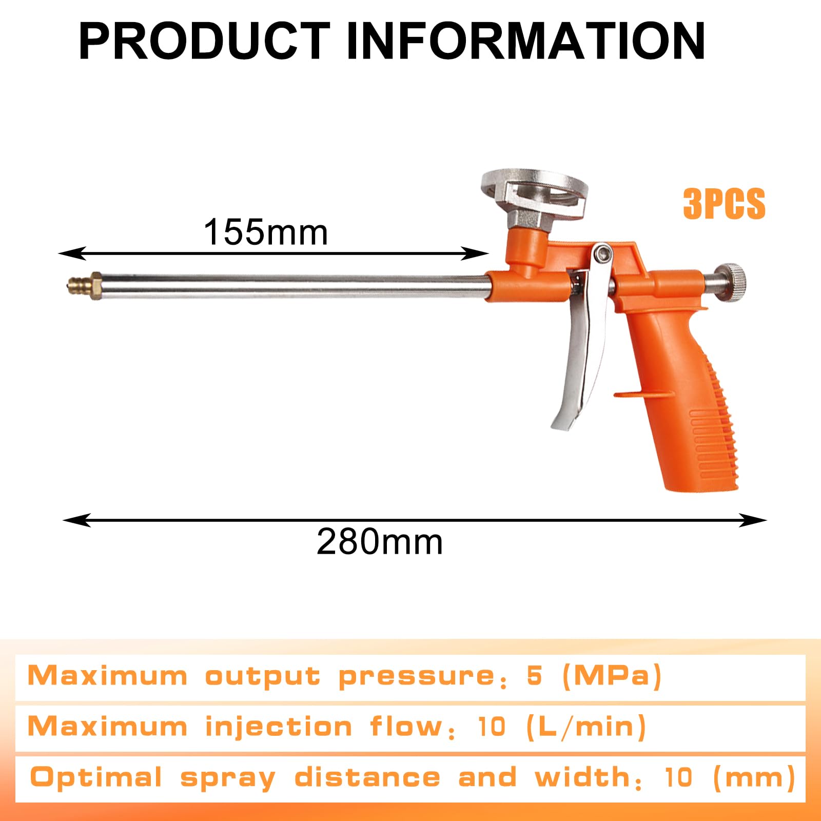GOMETY - Pistola a schiuma di poliuretano, 3 pezzi, con impugnatura ergonomica in plastica, per fai da te e professionali, per sigillare, riempimento, arancione