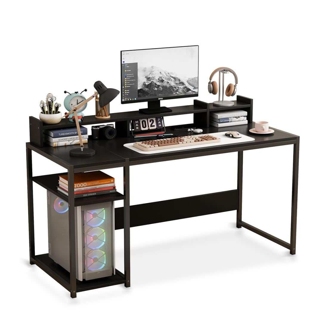 Lafulaifu Computer Desk in a modern office setting with a monitor, keyboard, and accessories.