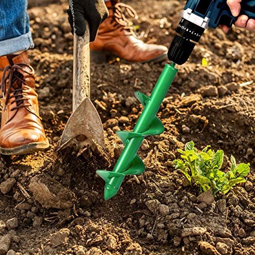 VUDECO Auger Drill Bit 2 PCS Set with Garden Genie Gloves for Planting Hole Drill Planter Auger Spiral Hole Drill Bit Bulb Bedding Digging Post Hole Planting Tool 11.8