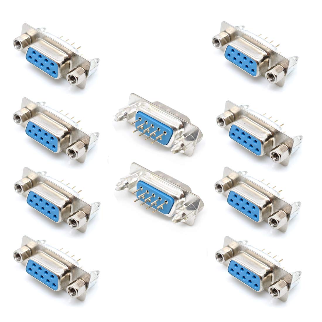 Oiyagai 10 pcs DB9 9 Pin 2 Row Lock Screw 180 Degree Female D-sub PCB Connector DP9