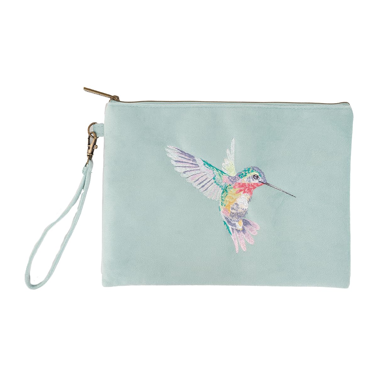 Wrendale Designs by Hannah Dale 'Wisteria Wishes' Hummingbird Embroidered Pouch, Blue, 10.2 x 7.7 x 0.4 inches