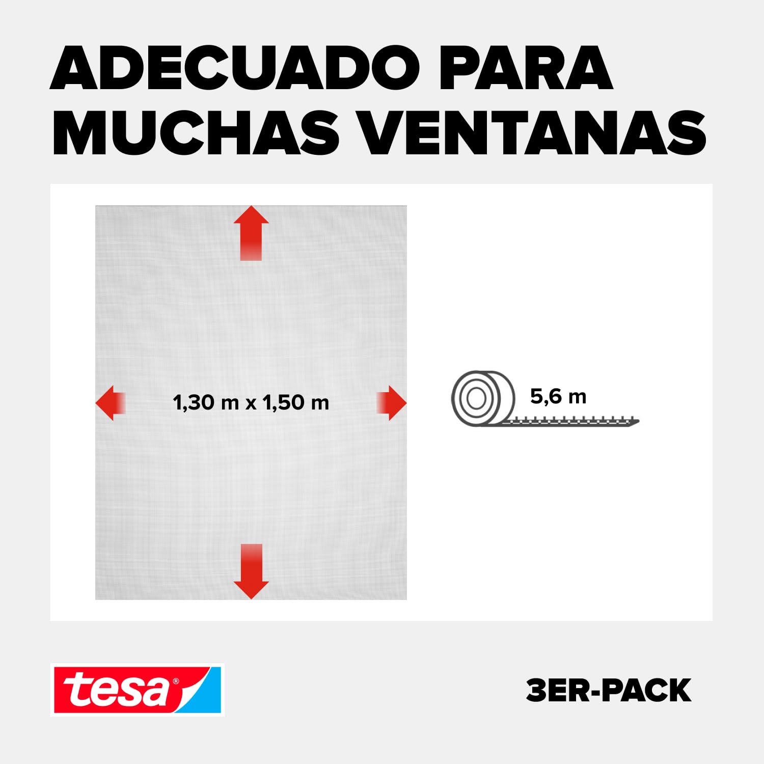 tesa INSECT STOP H&L Fly Screen for Window - mosquitera con cinta autoadhesiva, corte a medida, sin taladrar, antracita - 3x 130 x 150 cm