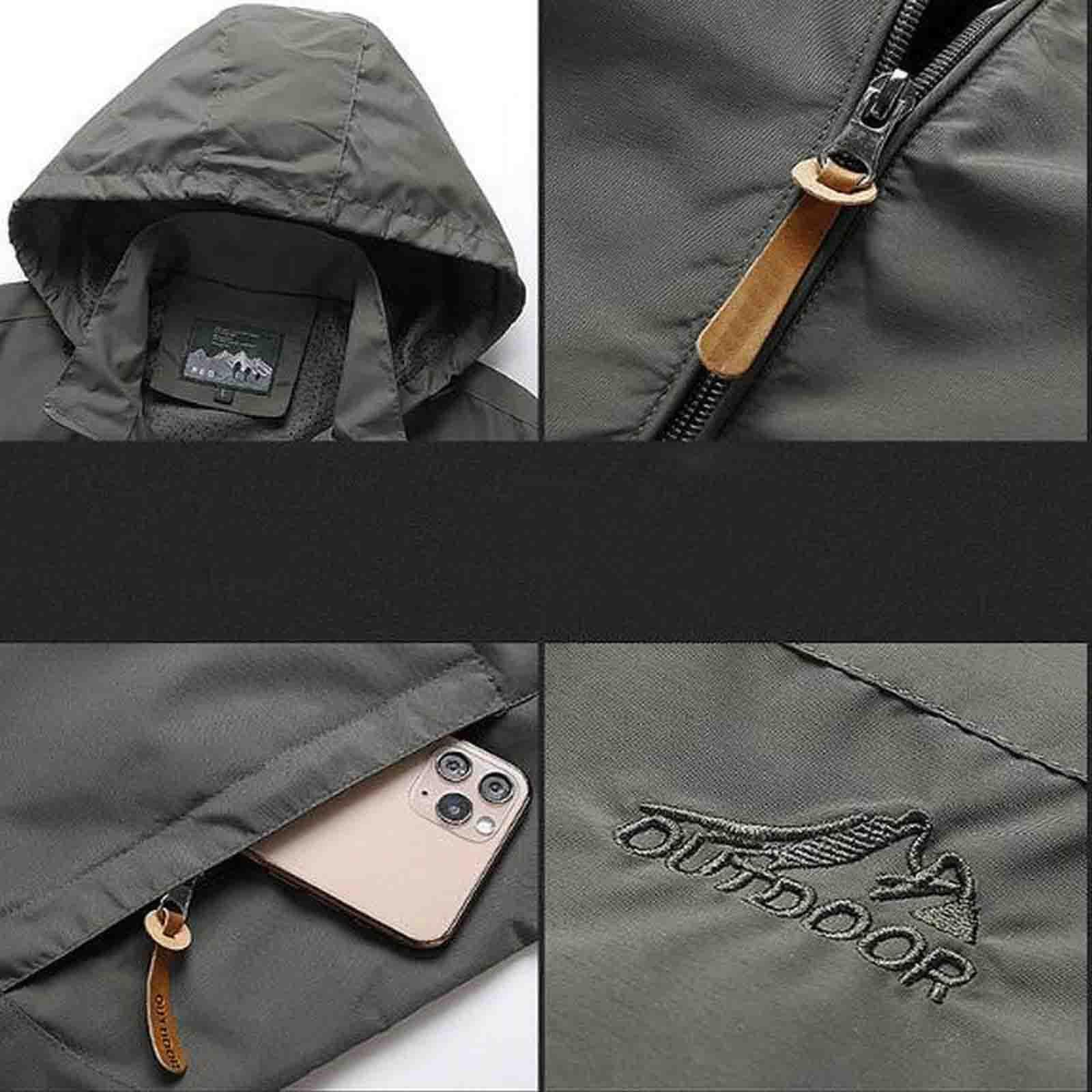 Generisch Trench Coat - Giacca a vento da uomo, impermeabile, oversize, con cappuccio, per attività all'aria aperta, tempo libero, traspirante, versatile per la corsa, il ciclismo