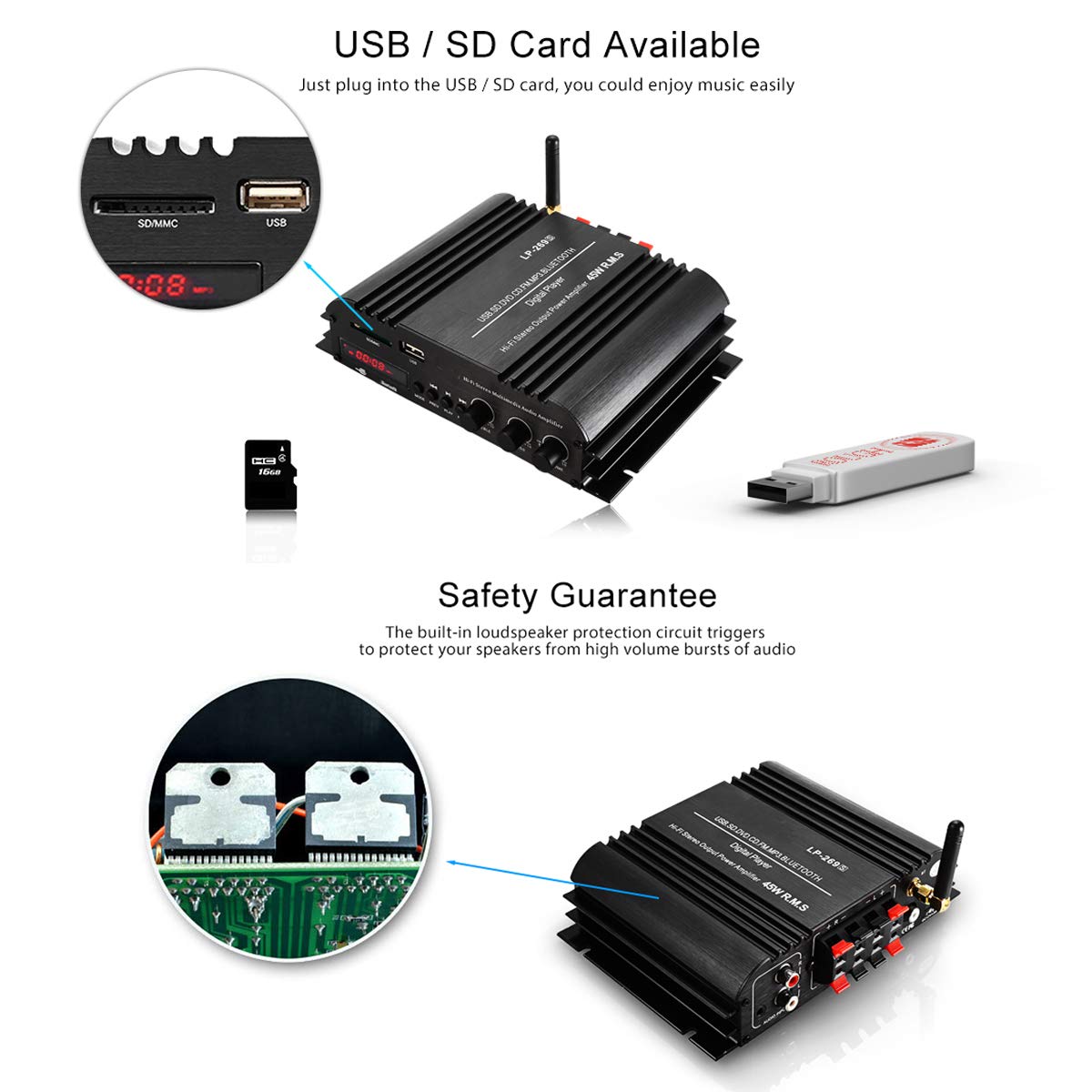 Amazon.co.jp: LP-269Sブルートゥースカーアンプデジタルプレーヤー