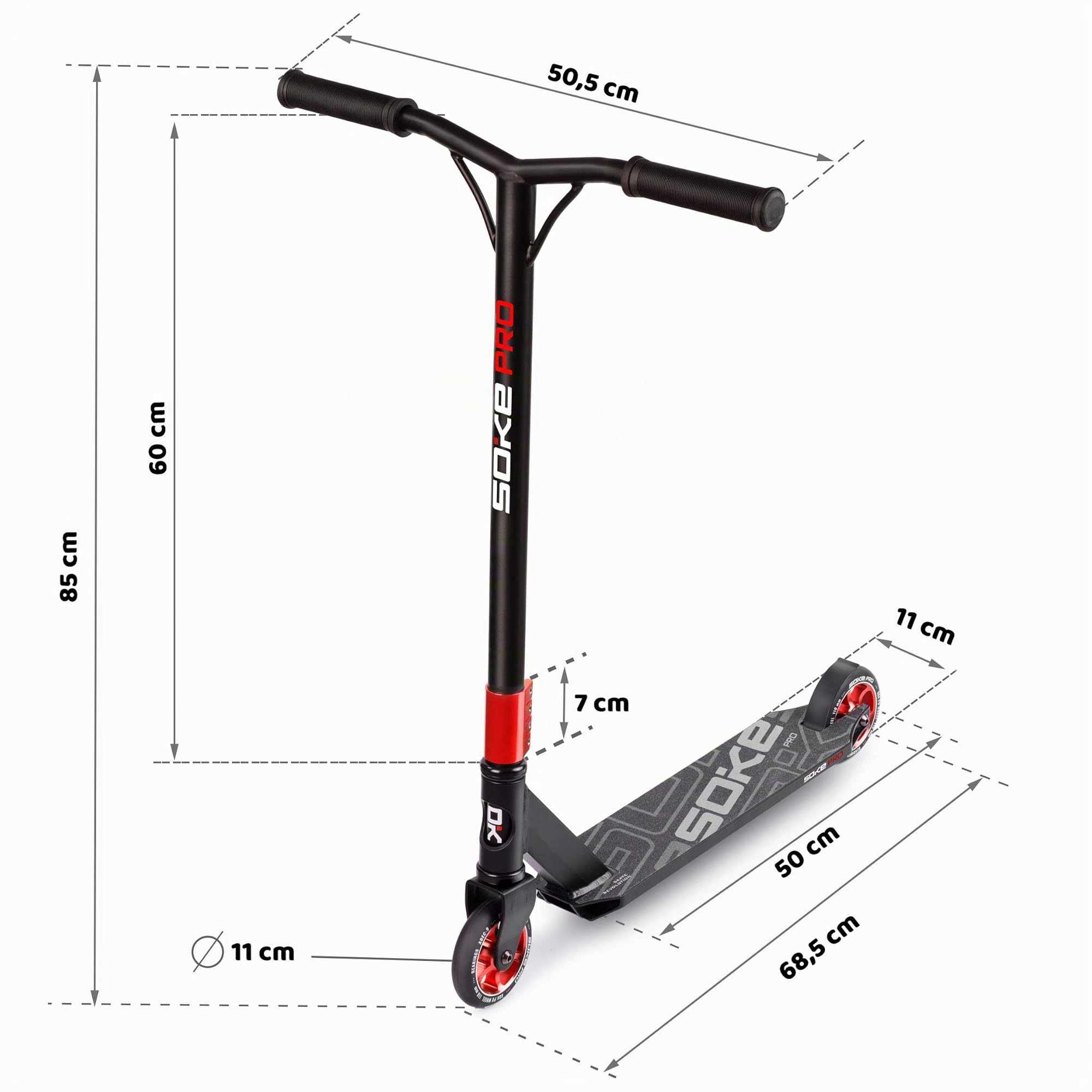 Soke Stunt Scooter Pro - Scooter Truco para Adultos y Niños, 2 Ruedas, Capacidad de Carga 100kg (Negro-Rojo)