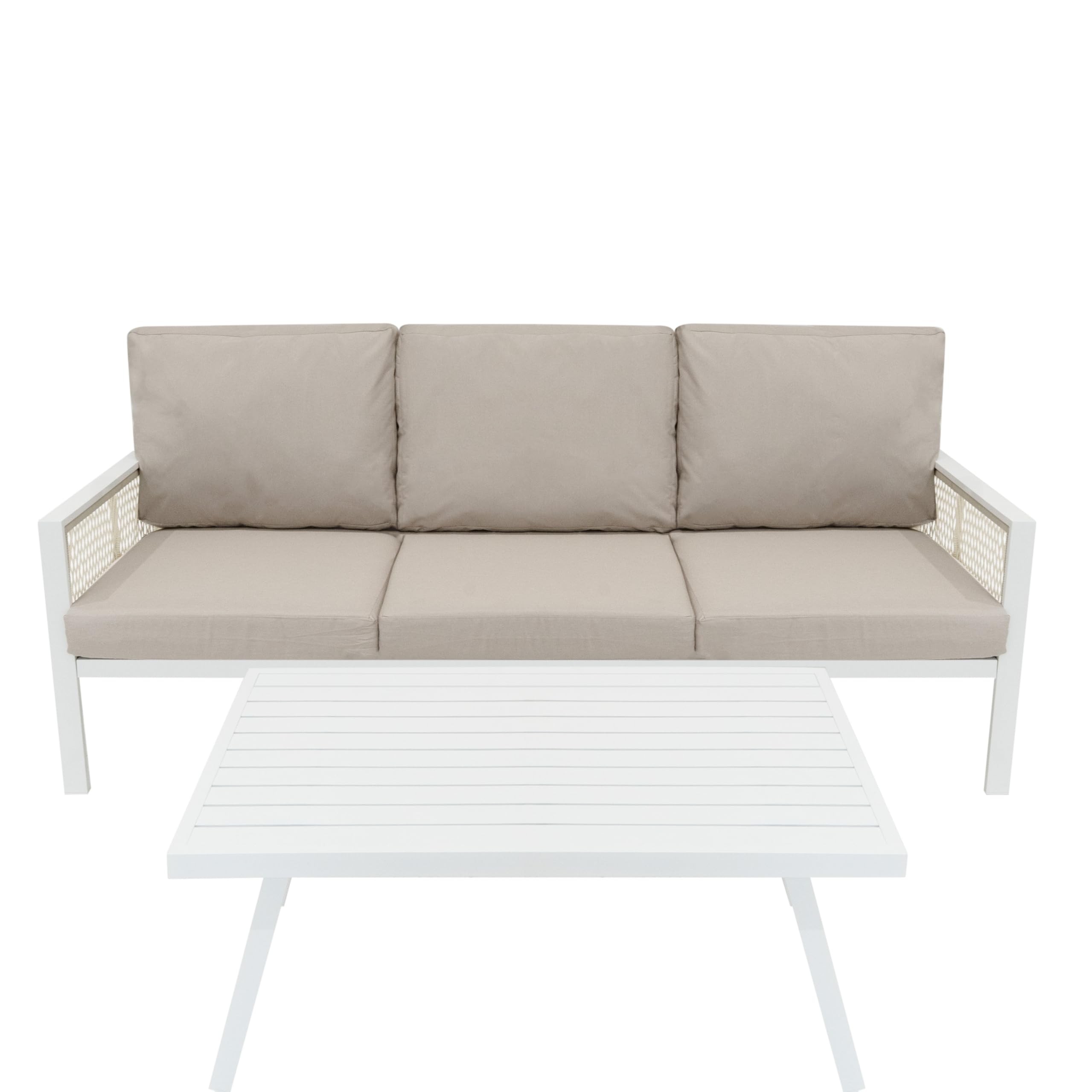 Set Mobili da Giardino 4 Pz in Alluminio Bianco con Cassapanca 582L in Rattan Nera da Esterno – Divano 3 Posti, 2 Poltrone, Tavolino, Cuscini, Copertura Impermeabile, Borsa Inclusa