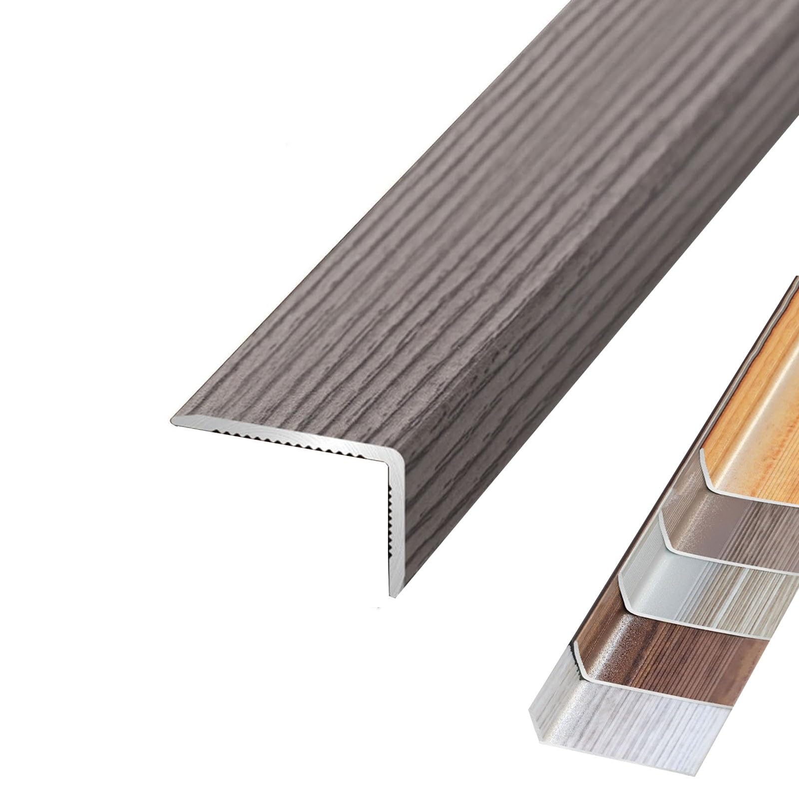 Aluminum Floor Transition Strip - Heavy Duty L-Shaped Stair Nosing Edge Trim, Non-Slip Step Edge Protector, Corner Guard Moldings for Tile, Wood, Laminate Floors(Export Grey,L900xW28xH12mm)