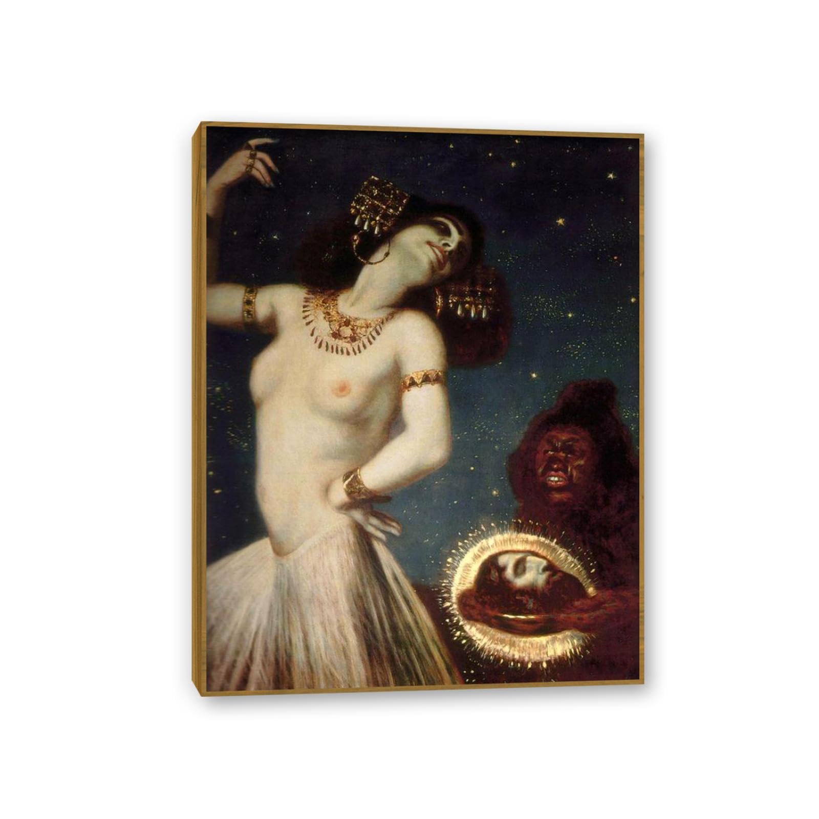 Hau3sh3a Framed Franz Von Stuck Wall Art Print Salome Symbolism Canvas Poster Famous Artwork Wall Decor For Living Room Bathroom Office 90X70cm(36X28in) Teak Frame