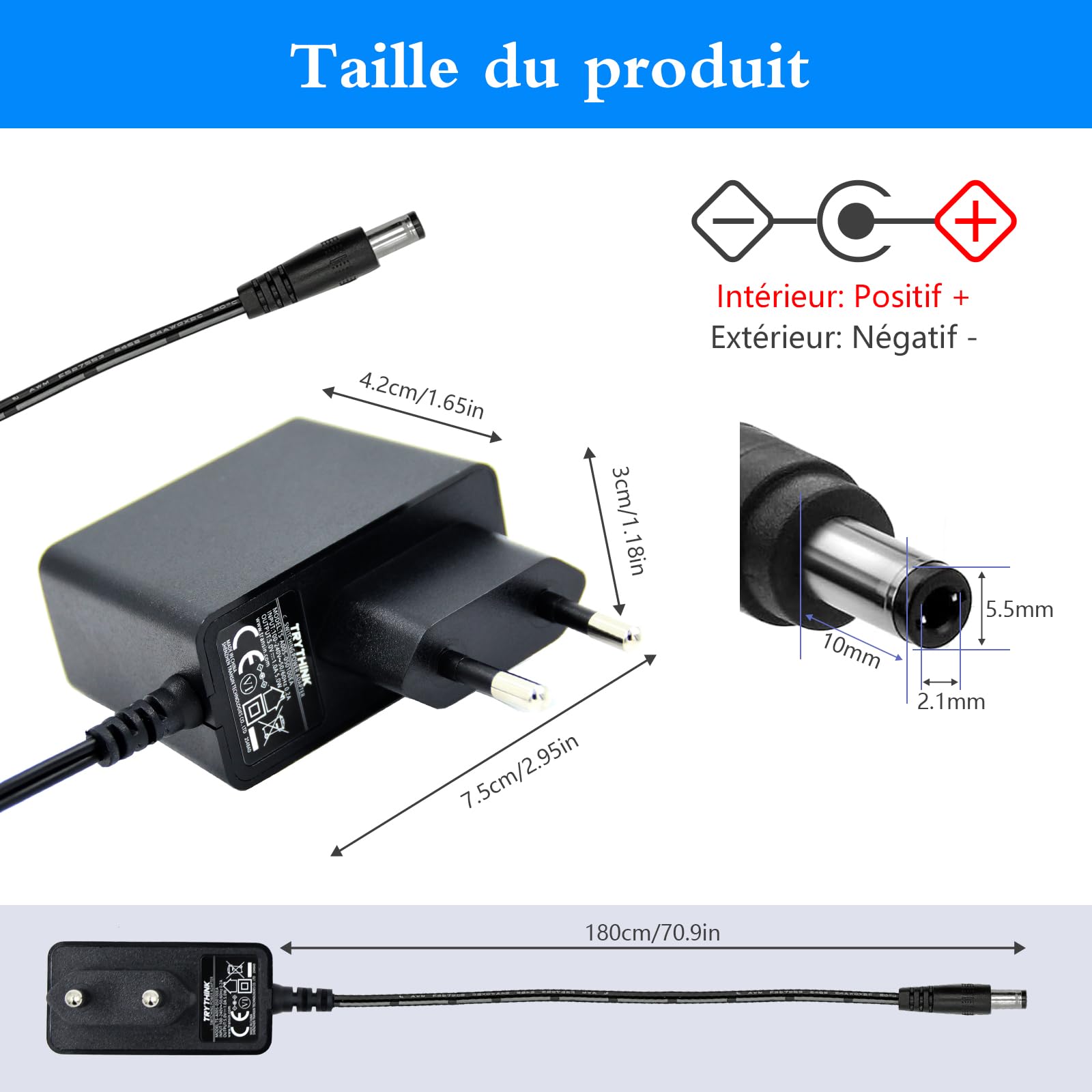 Adaptador de corriente AC a DC 5 V 1 A, enchufe de 5,5 mm x 2,1 mm — view 4