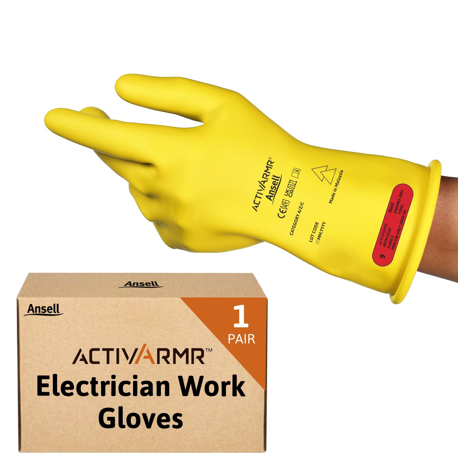 Sponsored Ad – Ansell ActivArmr Electrician Work Gloves, Electrical Protection Class 0 (1000V), Insulating Natural Rubber Latex Gloves, Industrial Safety PPE, 11 Inches, Yellow, Size L (1 Pair)