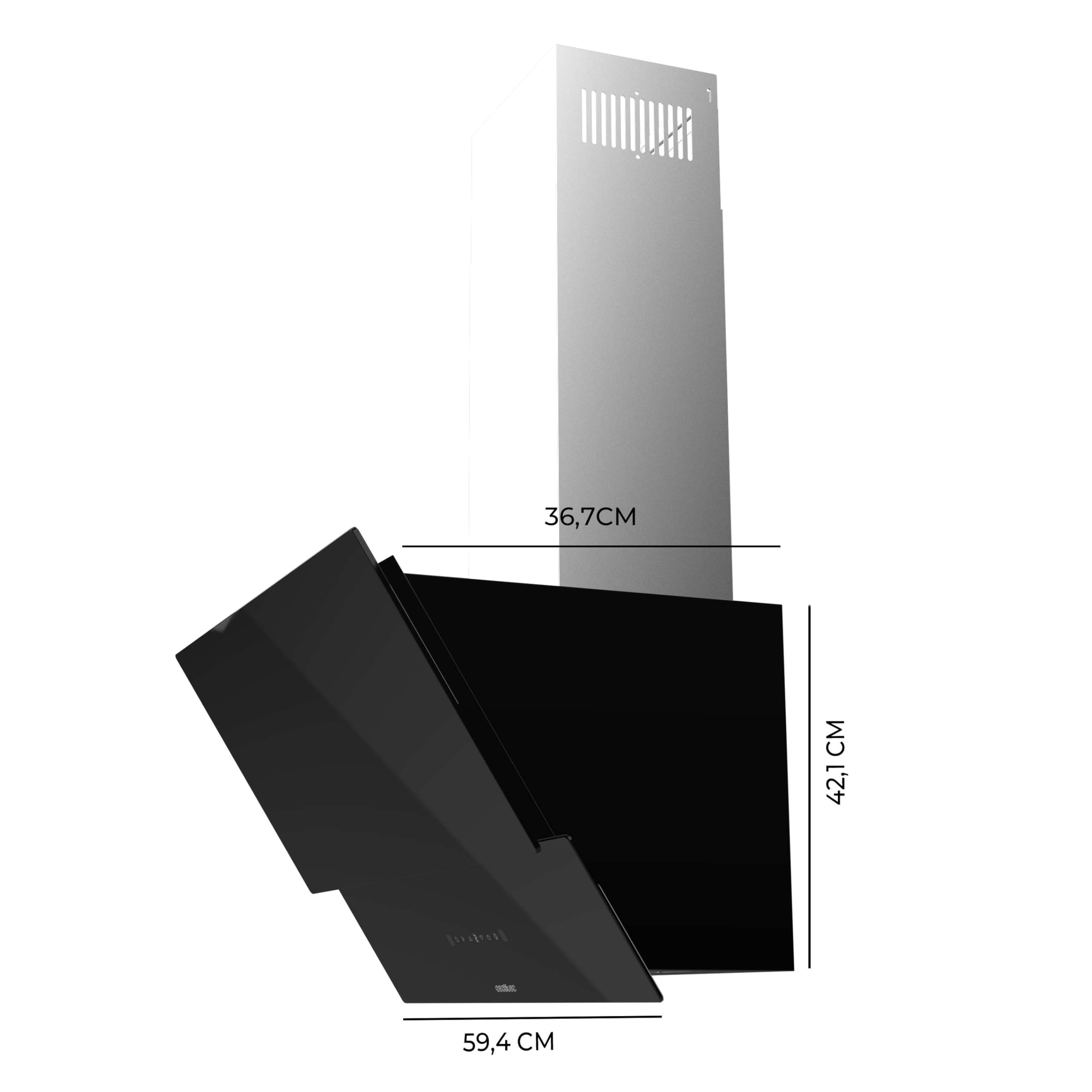 Cecotec Campana Extractora Decorativa 60 cm Bolero Flux DT 608001 Glass Black A++, 210W, Iluminación LED, Succión 800m3/h, Control Táctil, 3 Niveles, Filtro Carbono, Hand Movement, Delay Function
