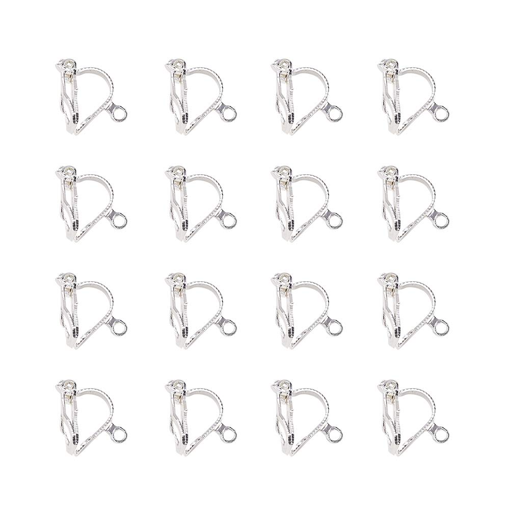 PH PandaHall 50 Pcs Brass Clip On Earring Hooks Components Silver For Non Pierced Ears 13X6X7Mm Ear Hook-13x6x7mm Silver-50 Pcs