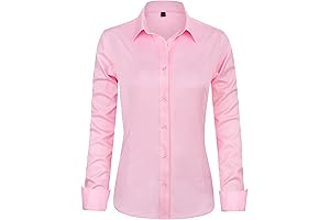 Women's Slim Fit Long Sleeve Pink Button Down Shirt